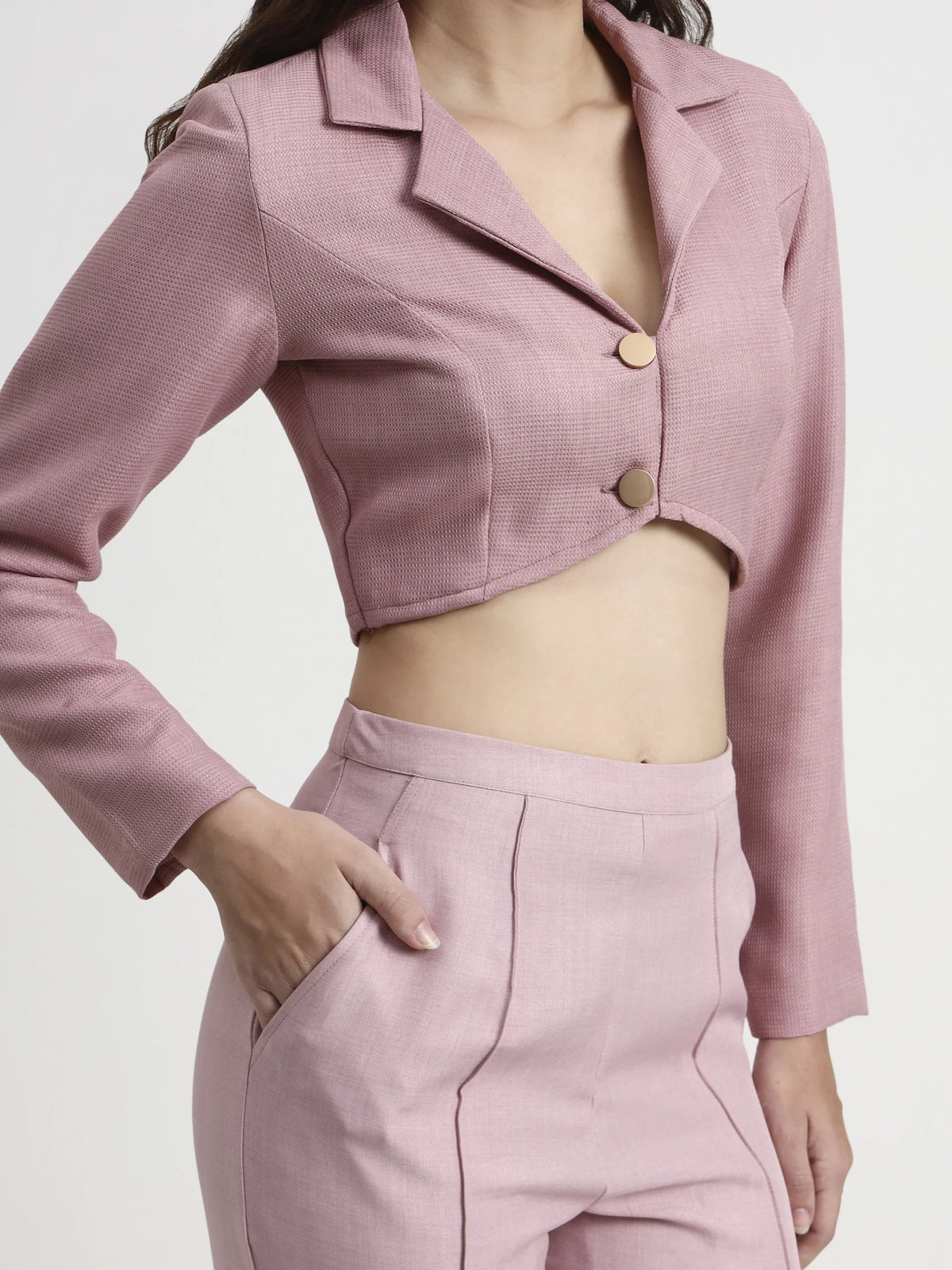 Curved Hem Crop Blazer - Blush Pink