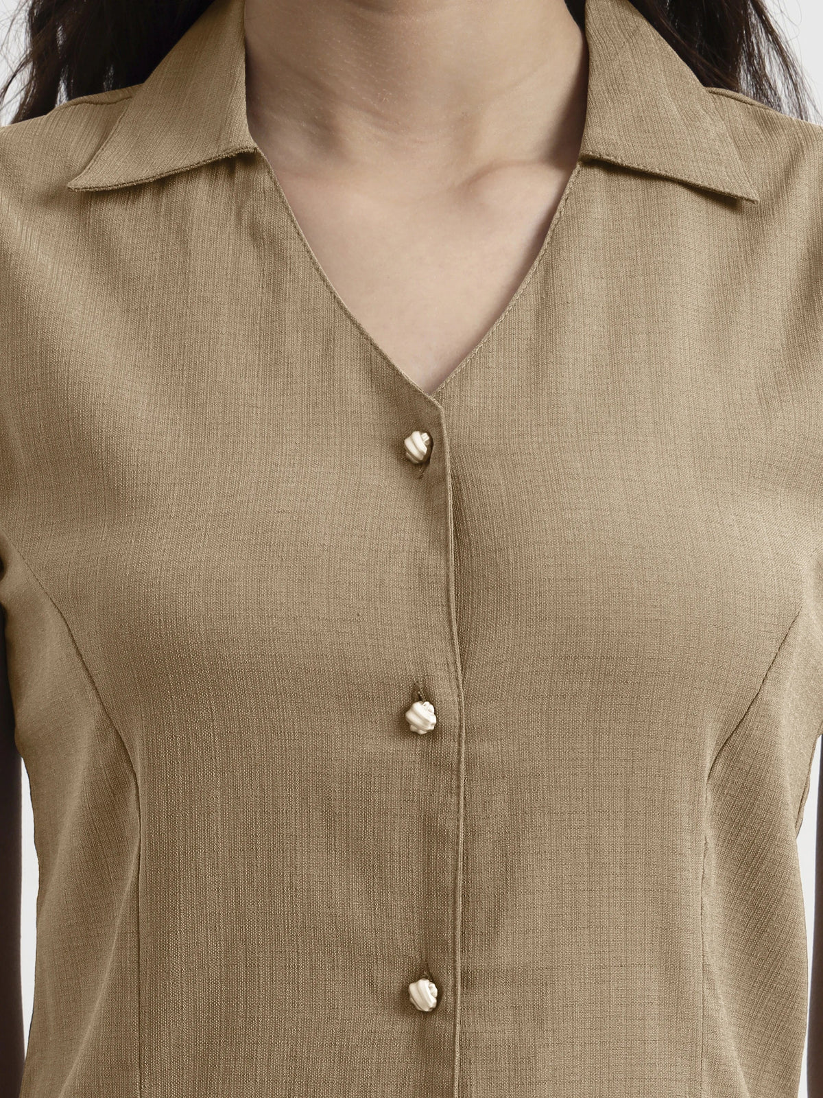 Structured Collared Dress - Beige