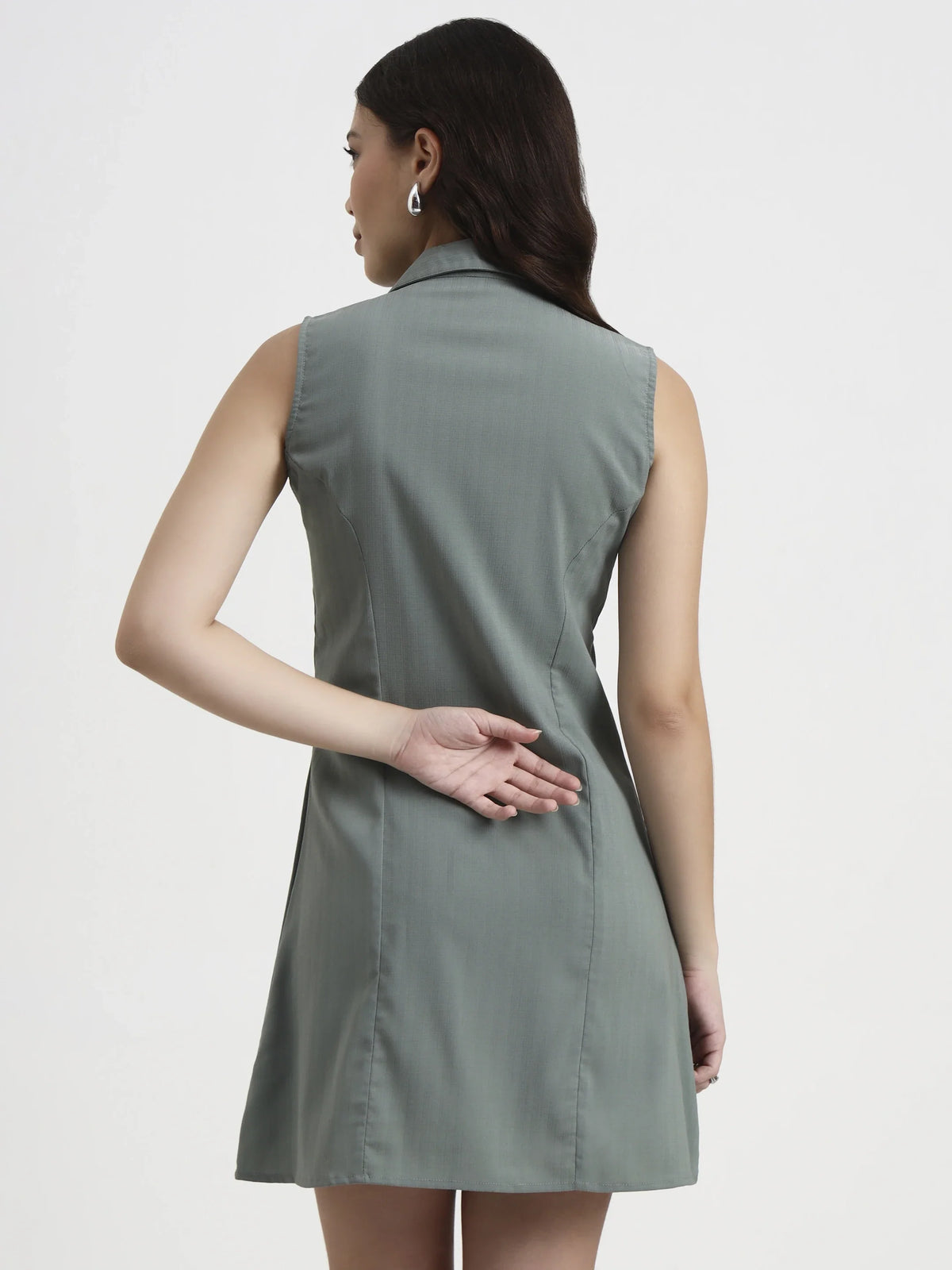 Structured Collared Dress - Sage Green