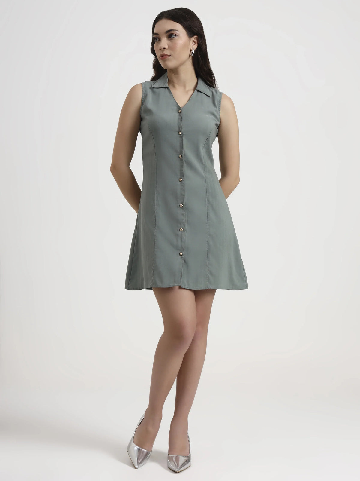 Structured Collared Dress - Sage Green