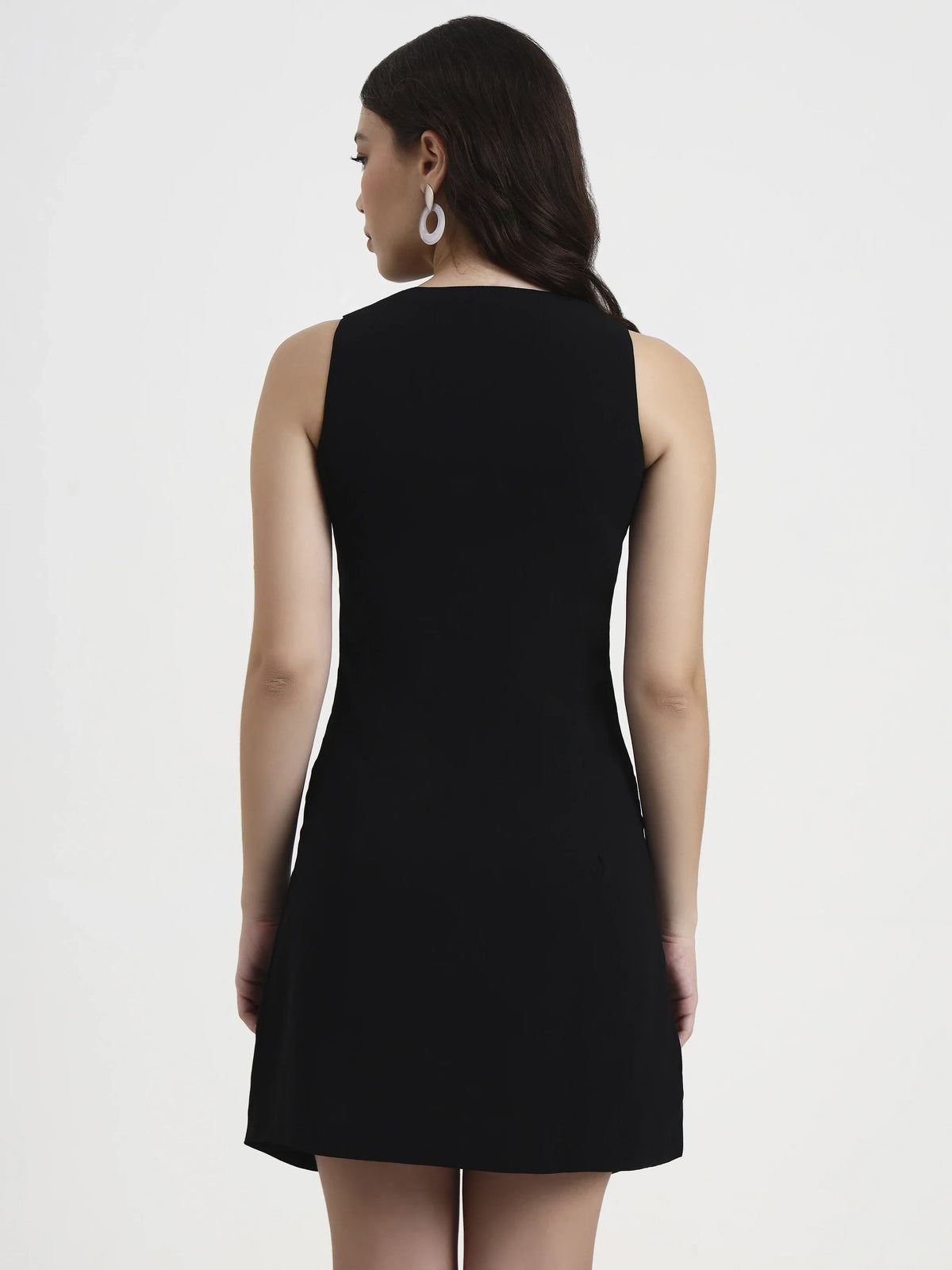 Asymmetric Button Mini Dress - Black