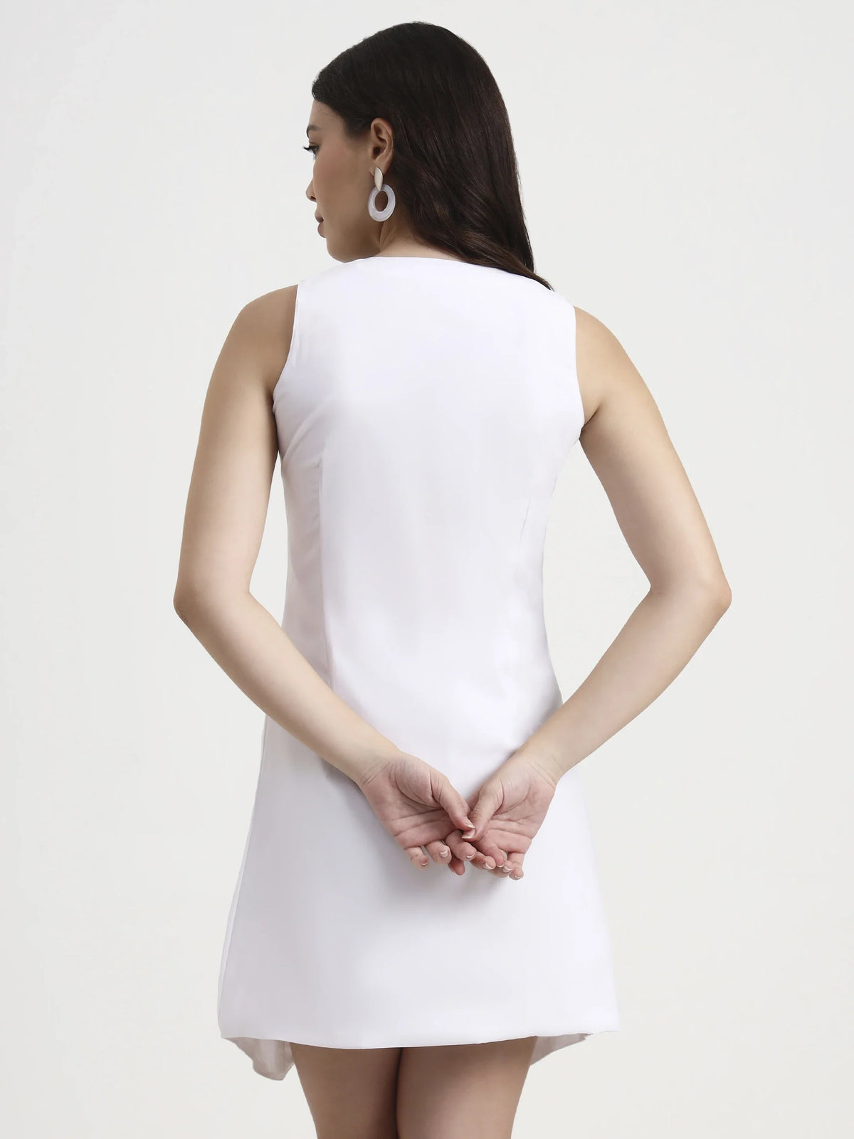 Asymmetric Button Mini Dress - White