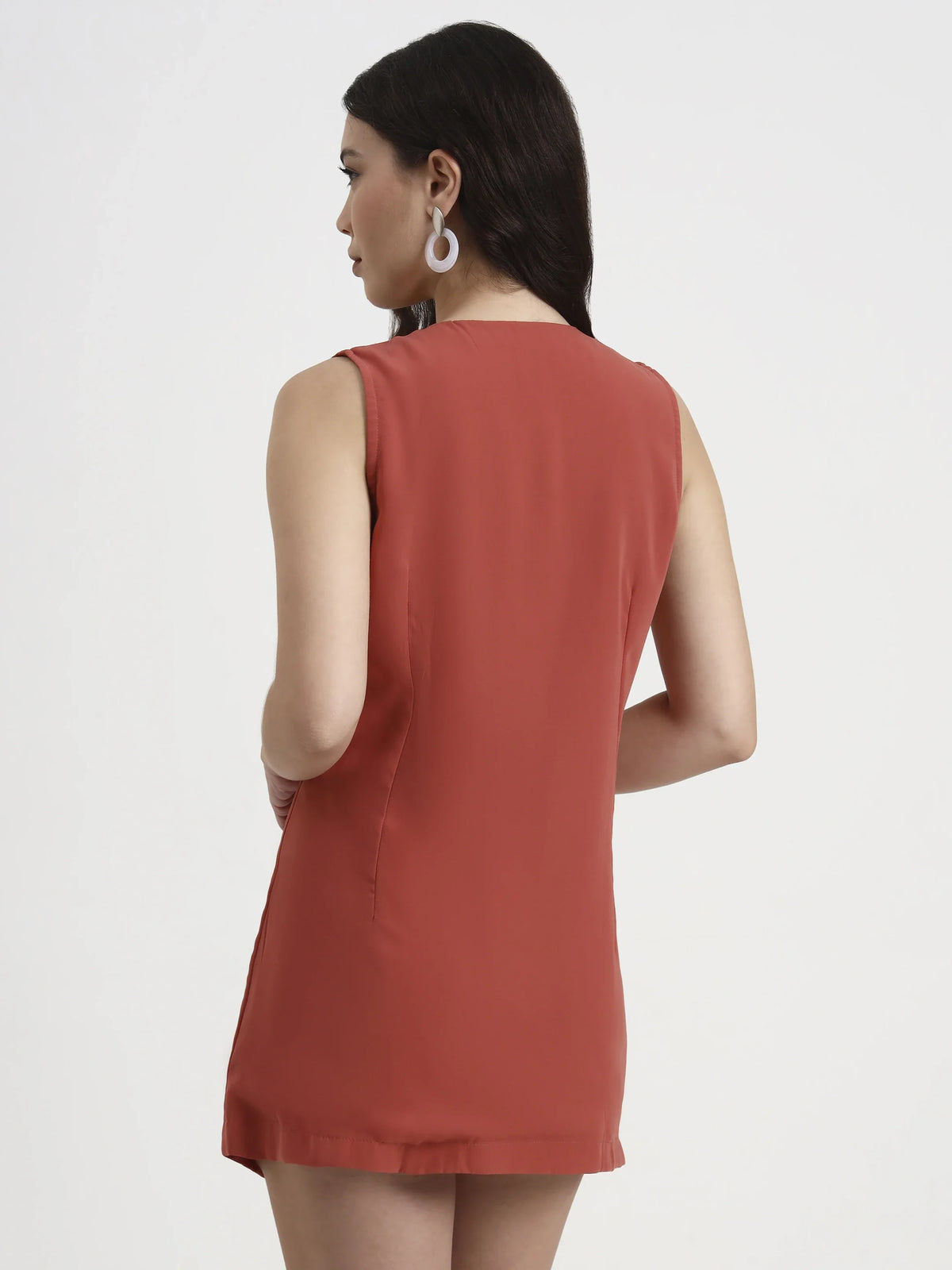 Asymmetric Button Mini Dress - Peach
