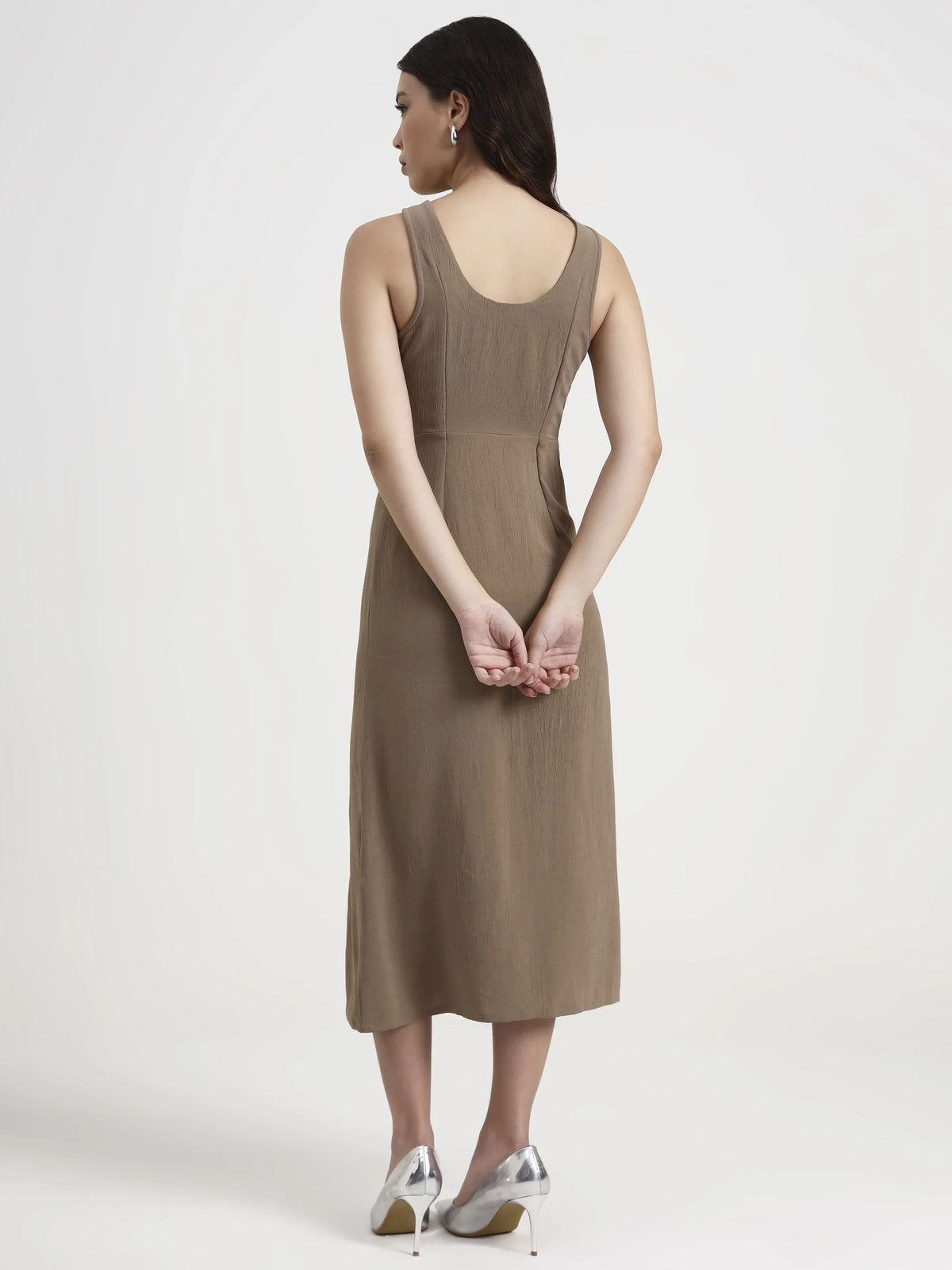 Slit Halter Shirt Dress - Mocha Brown