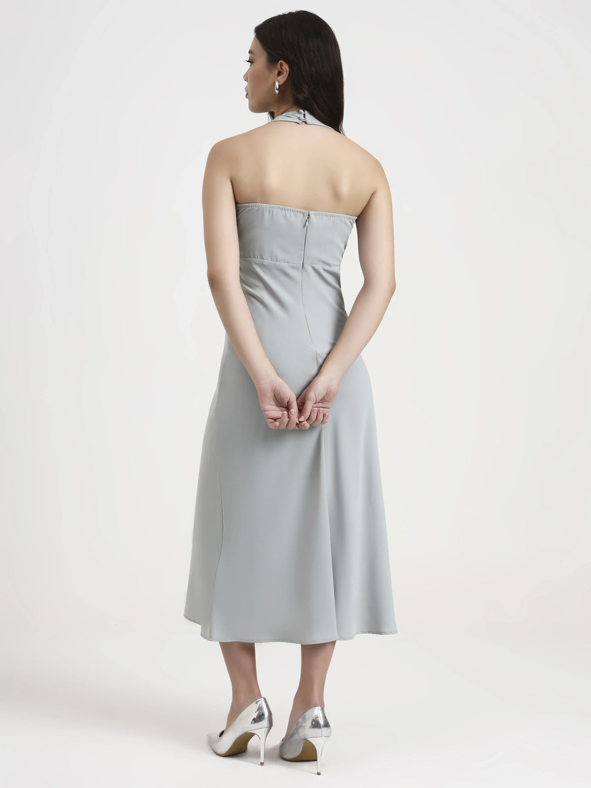 Long Pleated Halter Dress - Cloud Blue