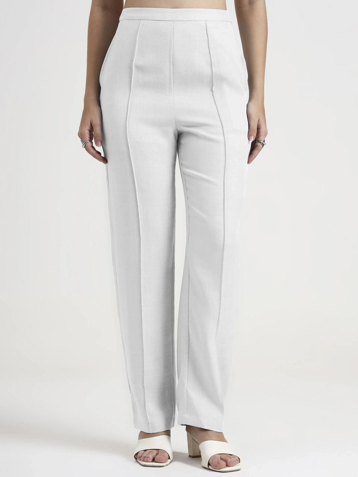 Straight Pleated Trouser - White