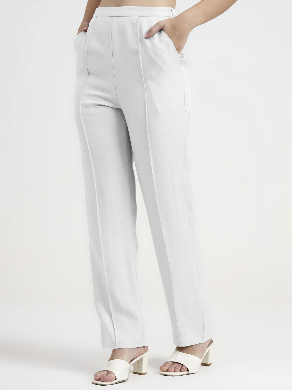Straight Pleated Trouser - White