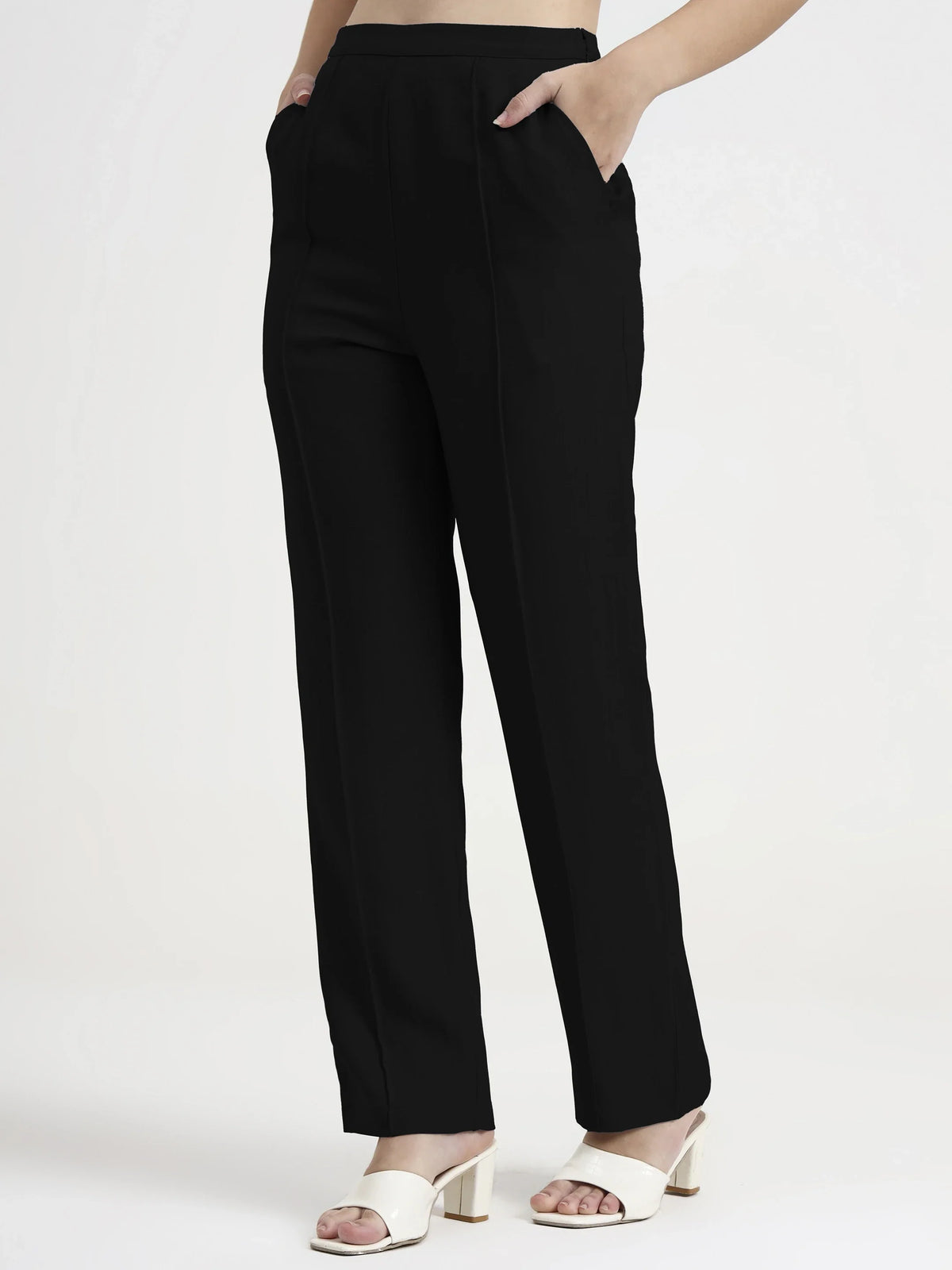 Straight Pleated Trouser - Black