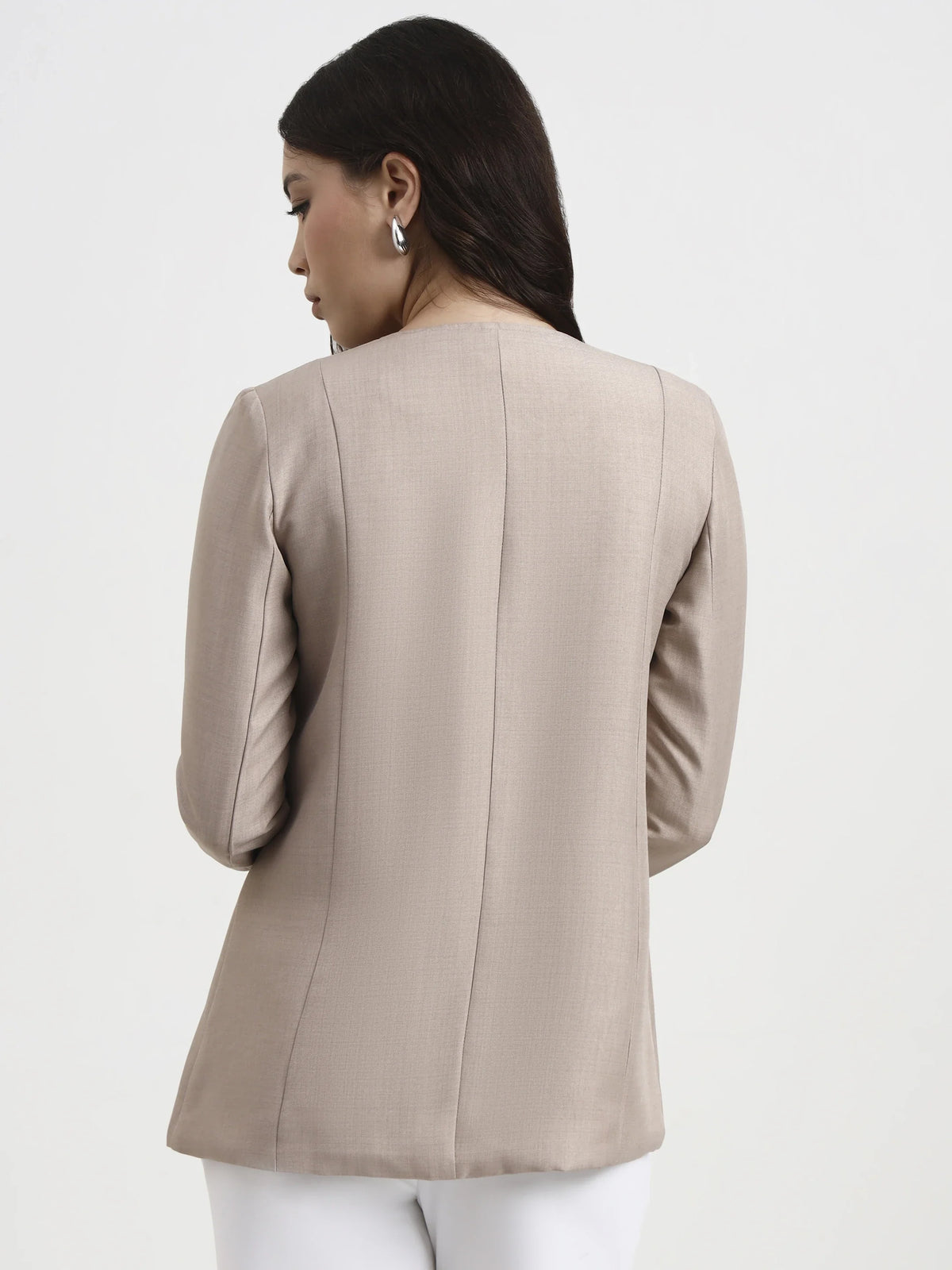 Embroidered Structured Blazer - Warm Beige