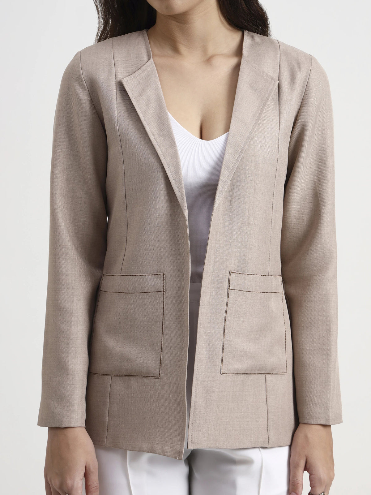 Embroidered Structured Blazer - Warm Beige