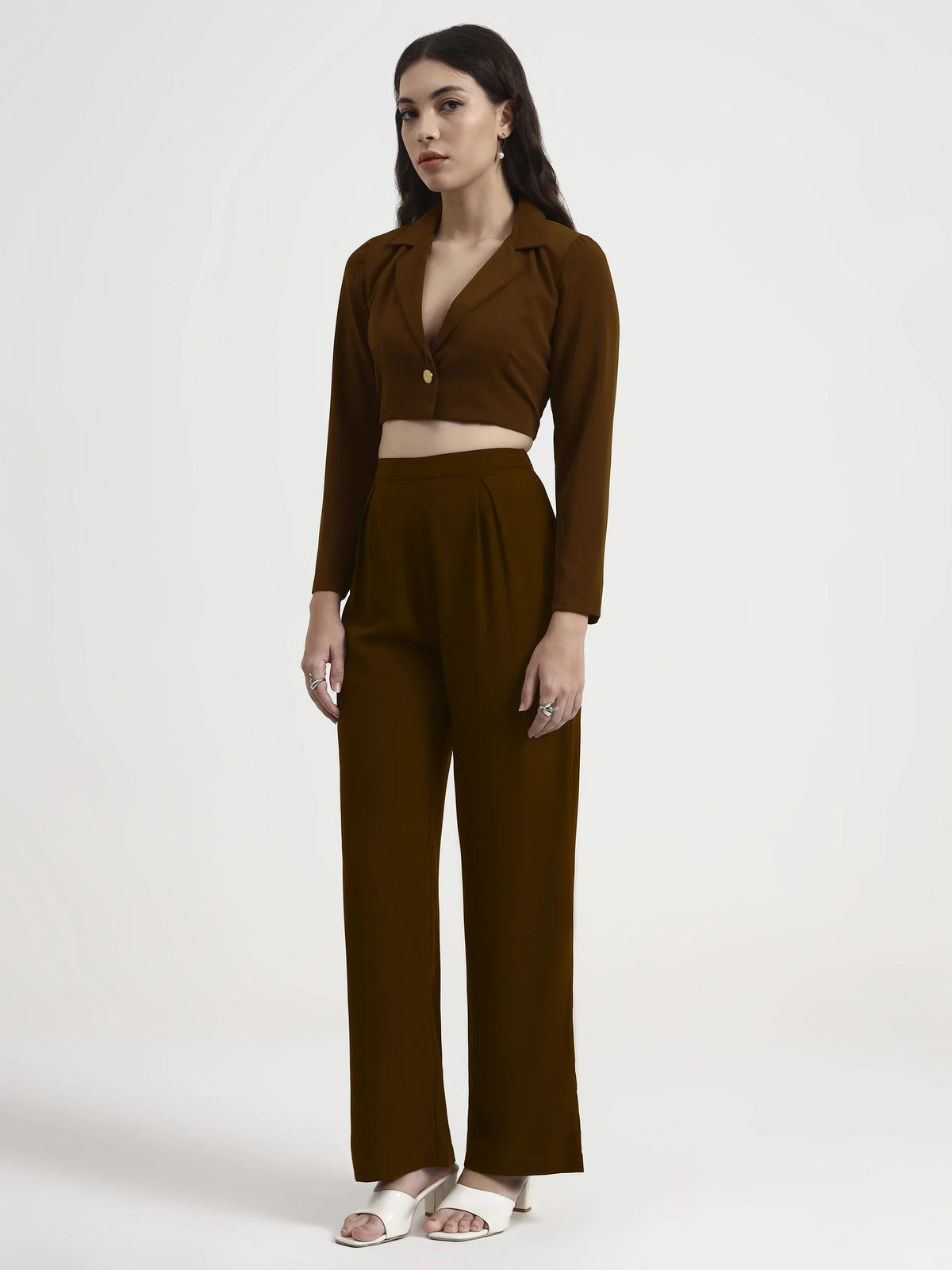 Detailed Crop Co-ord - Brown