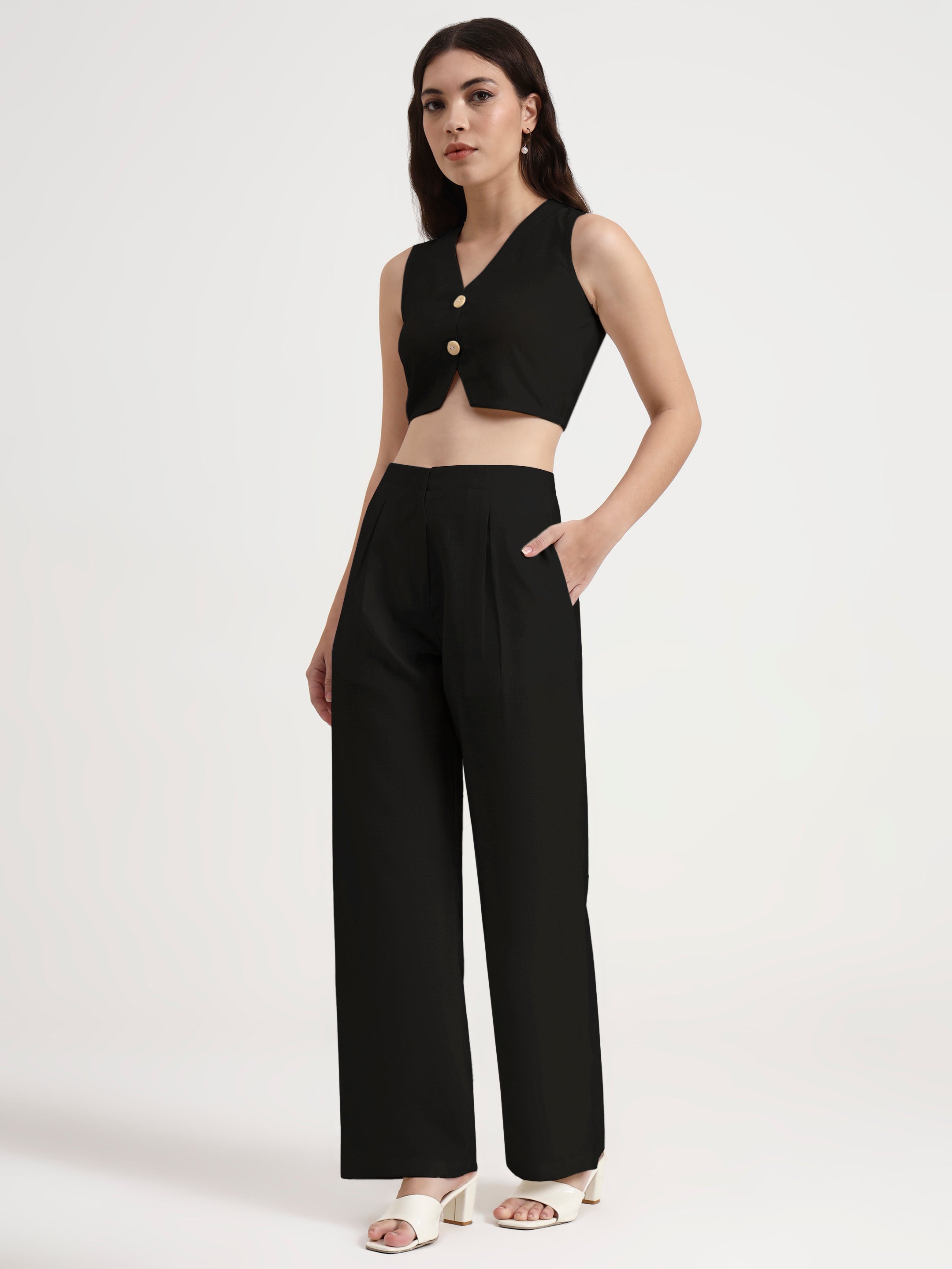 Pleated Trouser Waistcoat Co-ord - Black 2.0