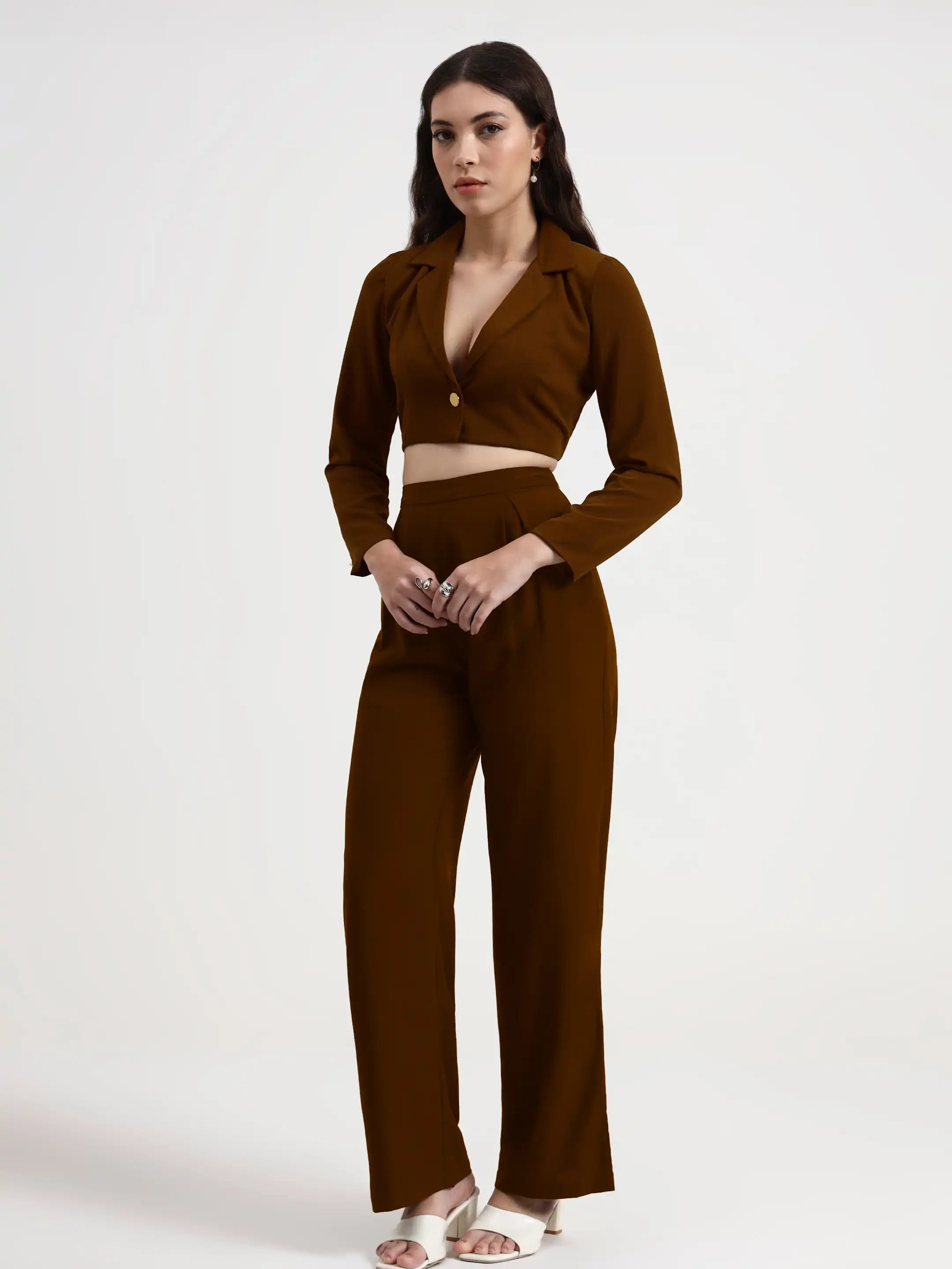 Detailed Crop Co-ord - Brown