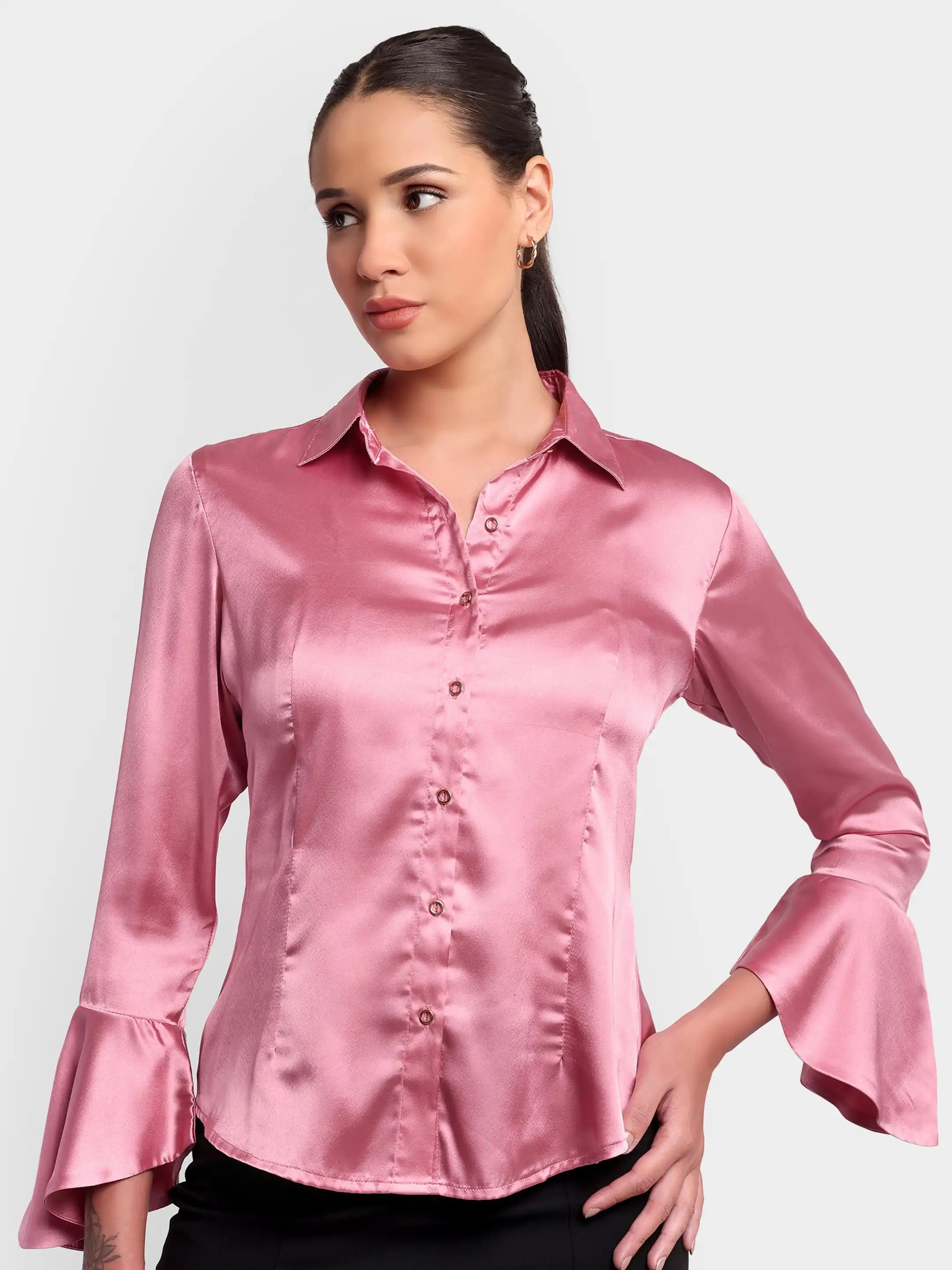 Darted Bell-Sleeve Shirt - Pink