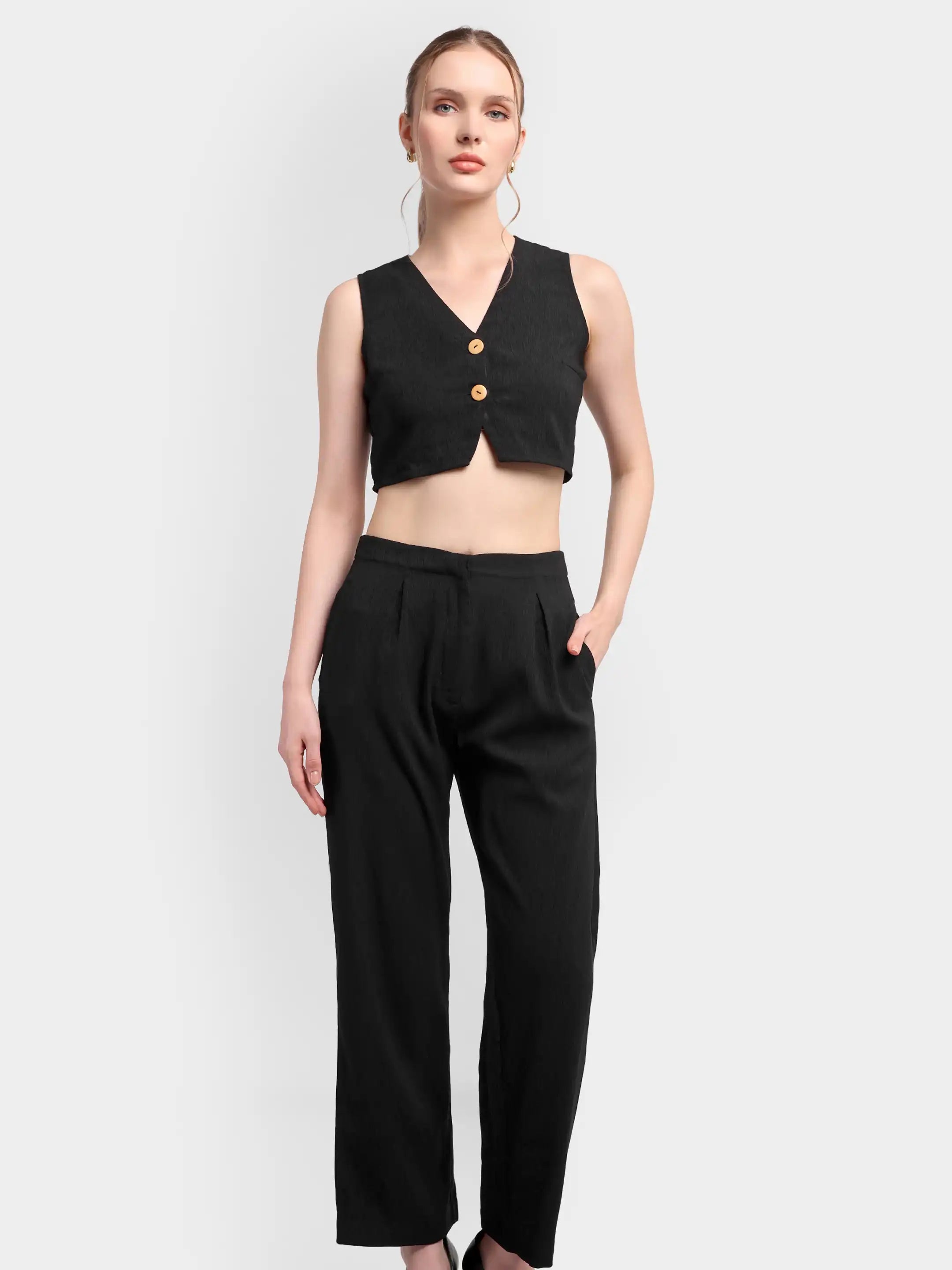 Pleated Trouser Waistcoat Co-ord - Black 2.0