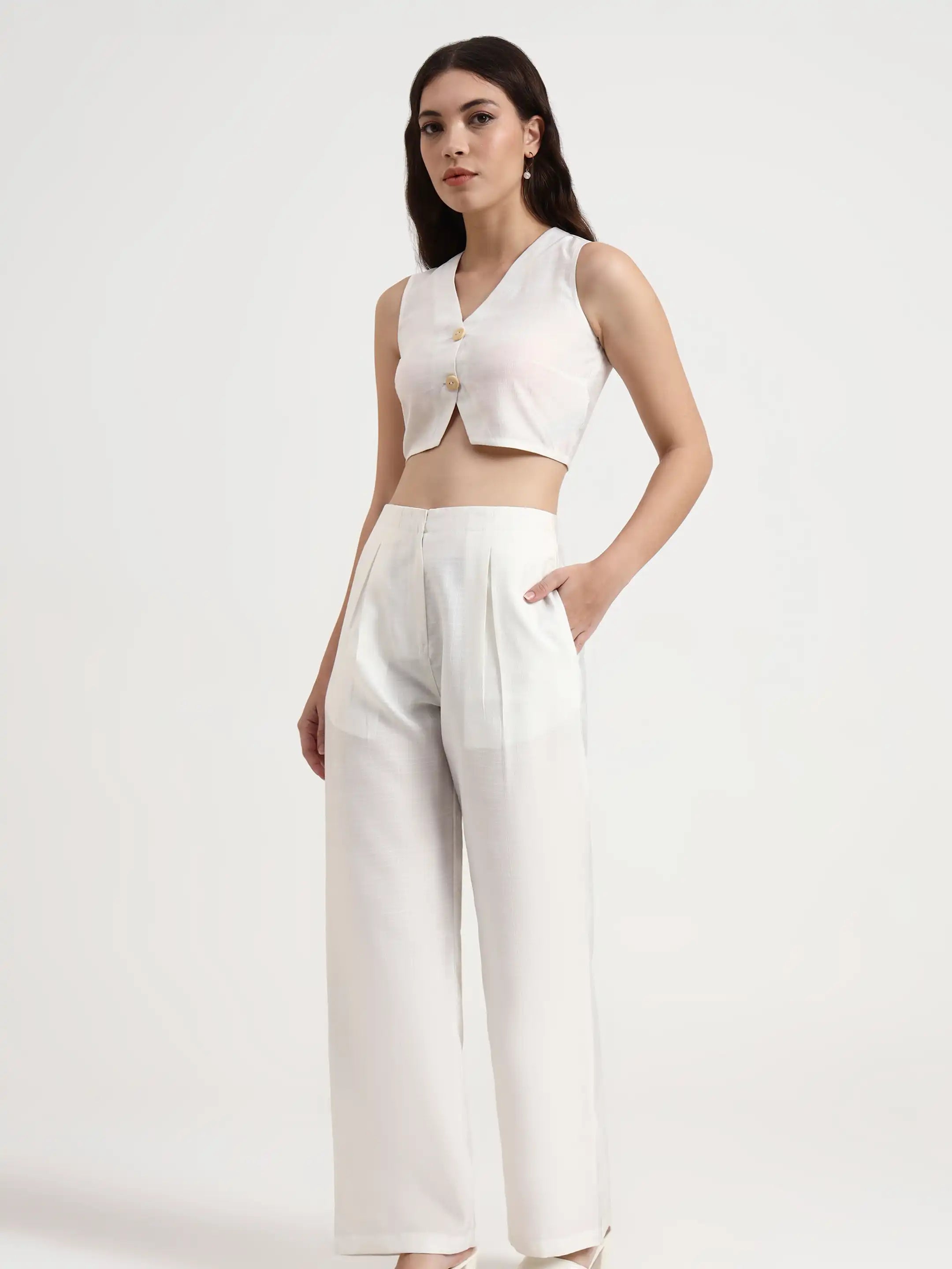 Pleated Trouser Waistcoat Co-ord - White 2.0