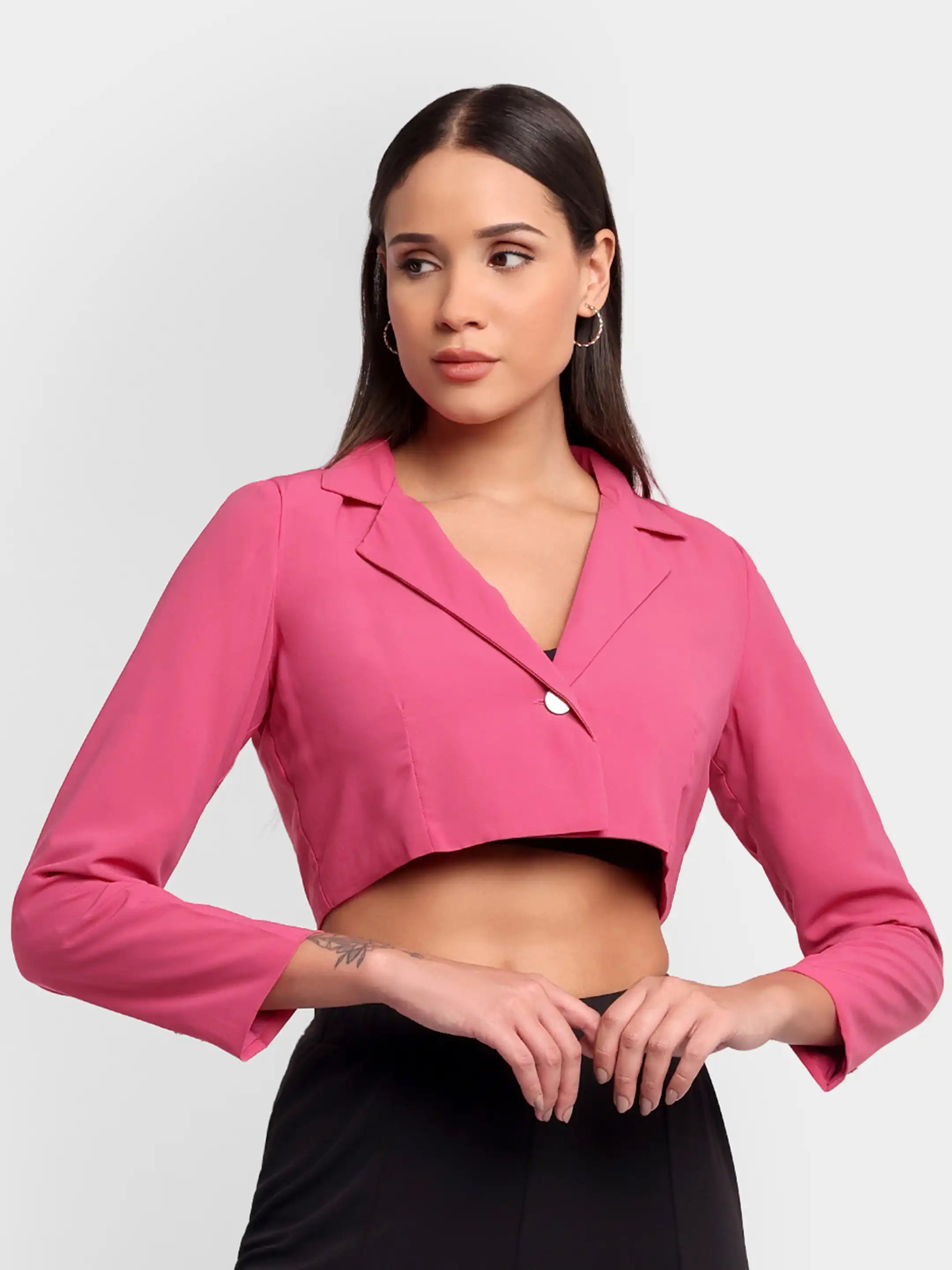 Detailed Crop Blazer - Hot Pink