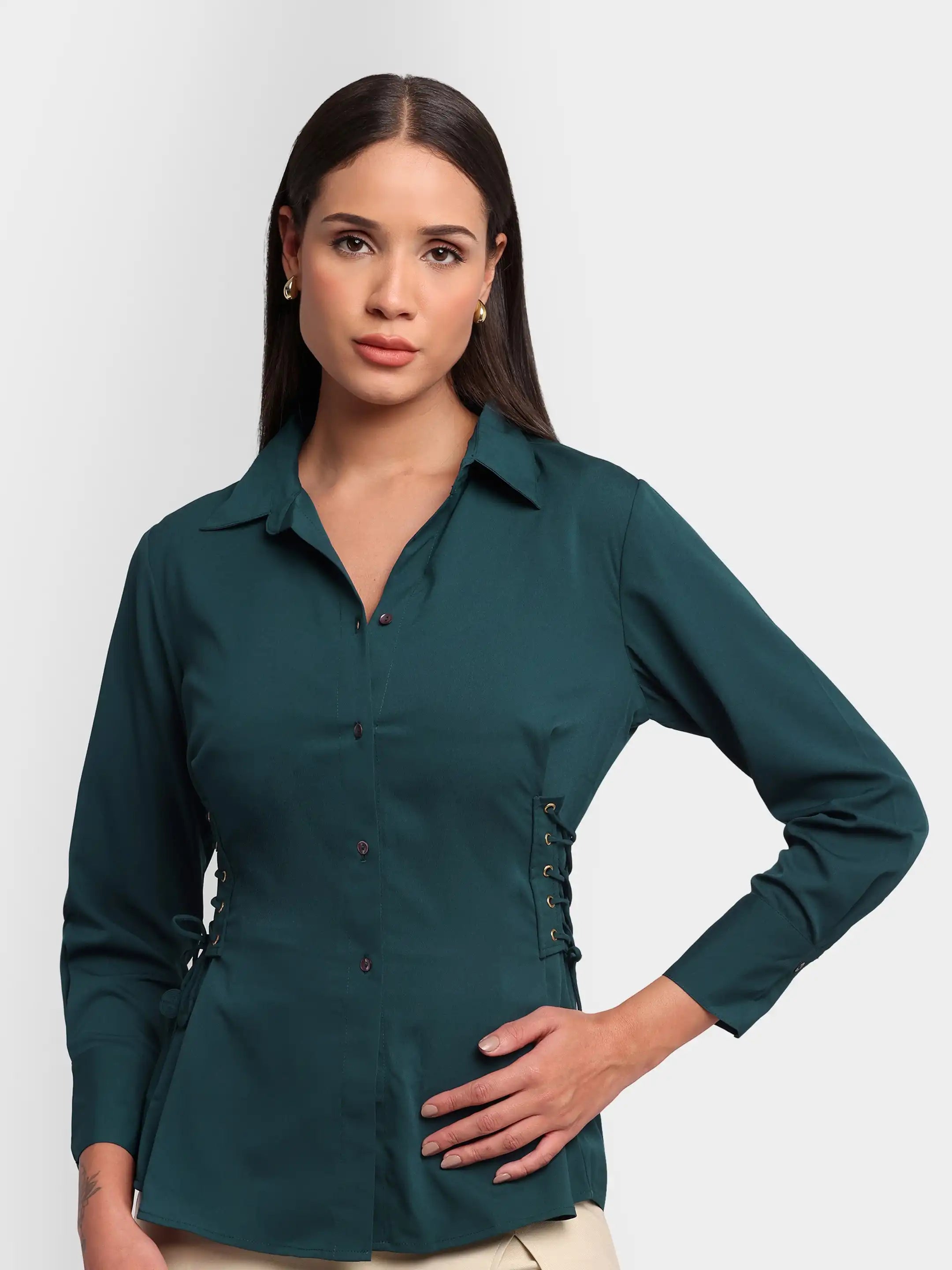 Lace-Up Cinch Shirt - Teal