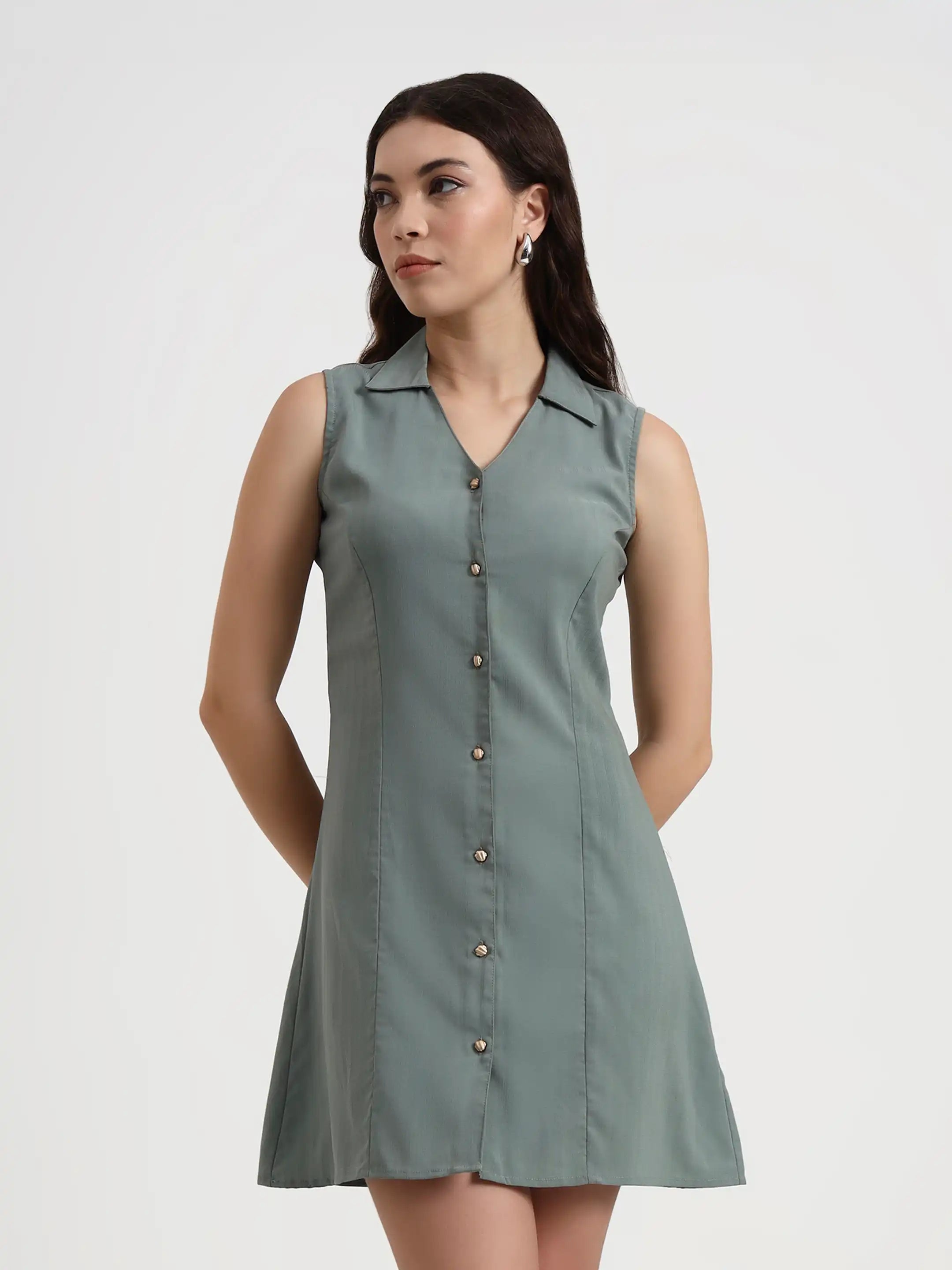Structured Collared Dress - Sage Green
