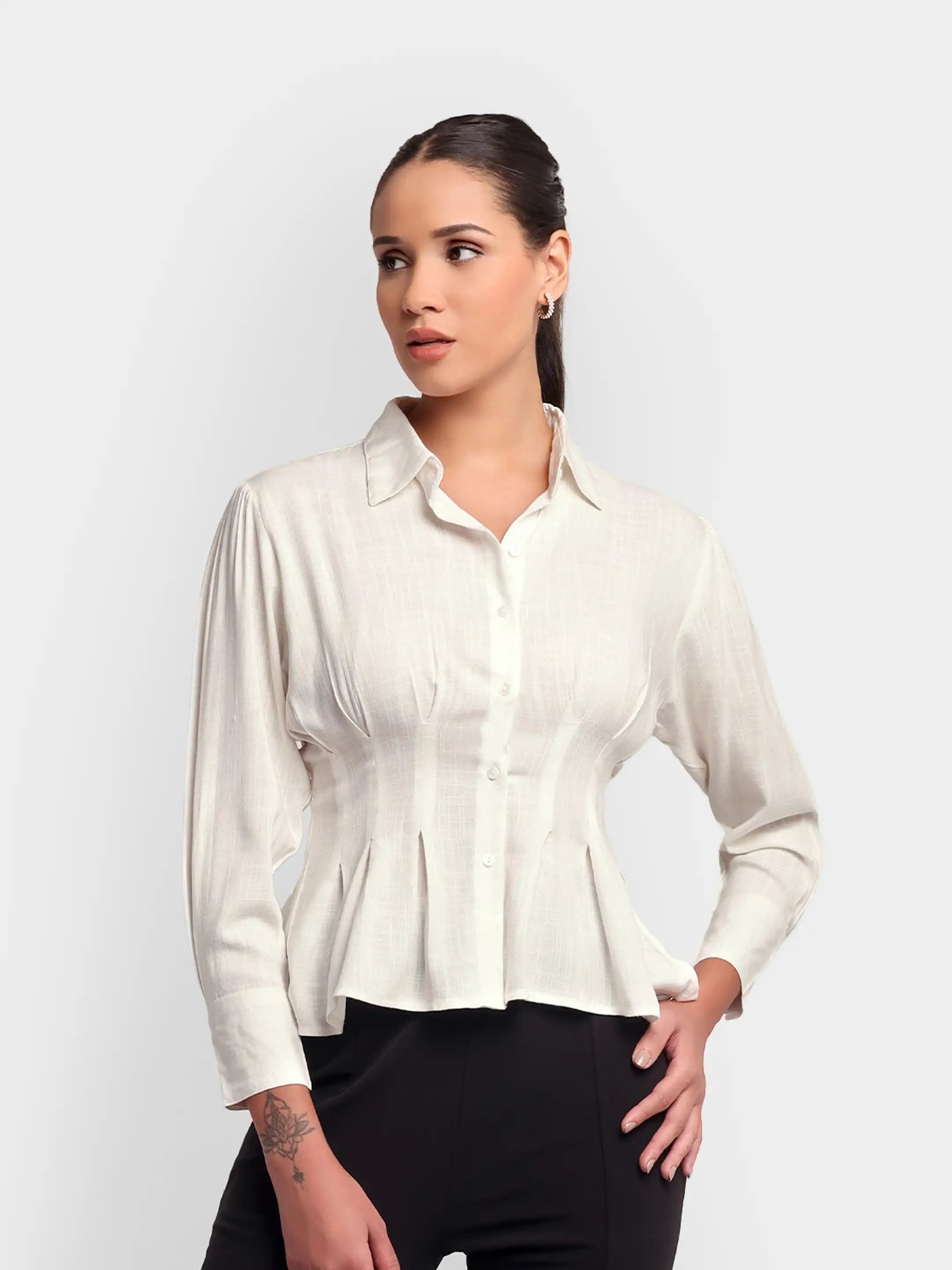 Darted Puff Linen Shirt - White