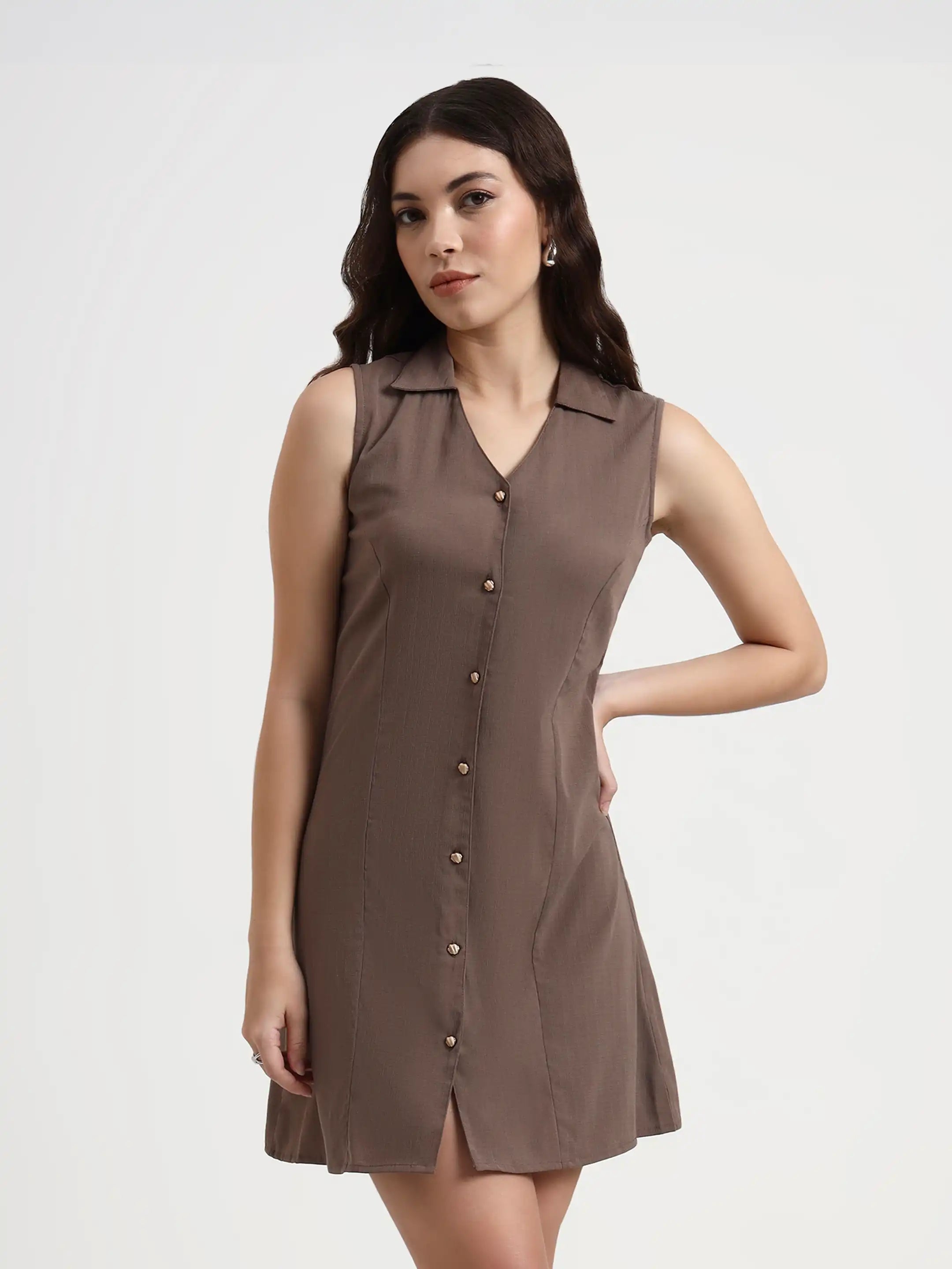 Structured Collared Dress - Sepia Brown