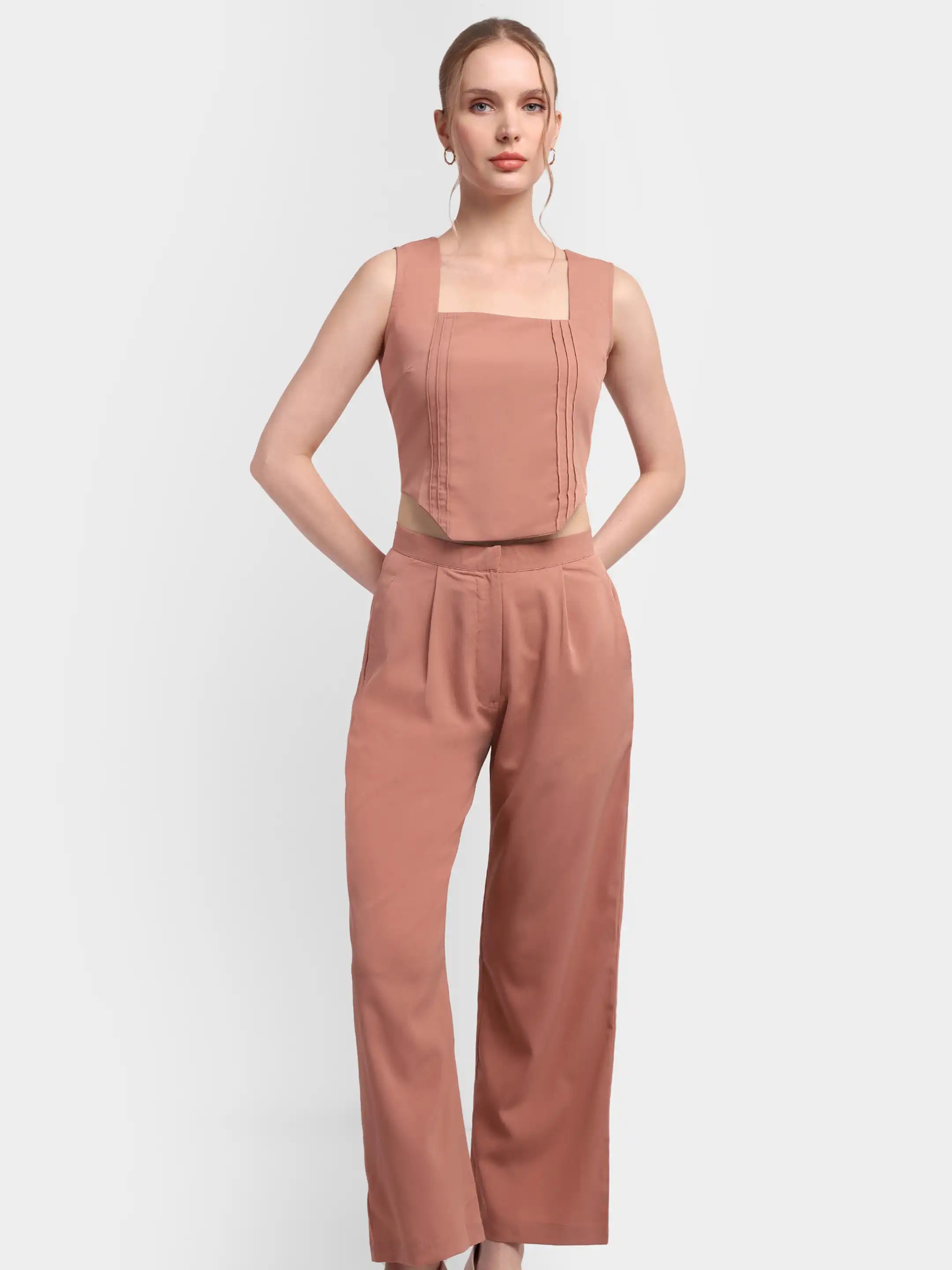 Pleated Corset-Hem Set - Peach