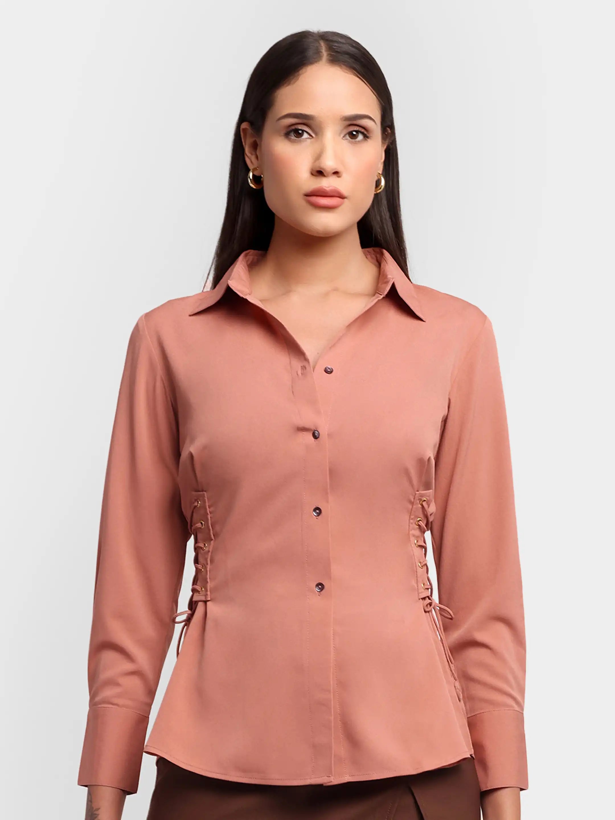 Lace-Up Cinch Shirt - Peach