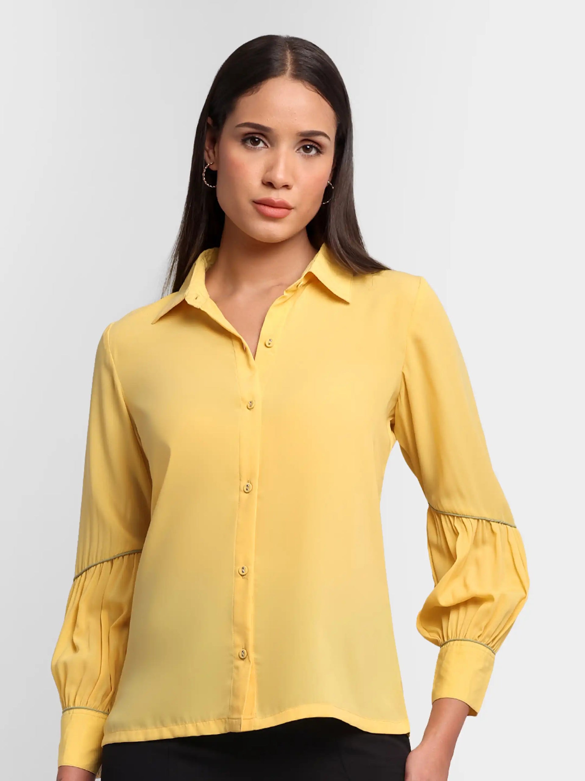 yellow dress shirt women's SUNNY Women's Yellow Linen Shirt  Short Sleeve & Custom Fit
