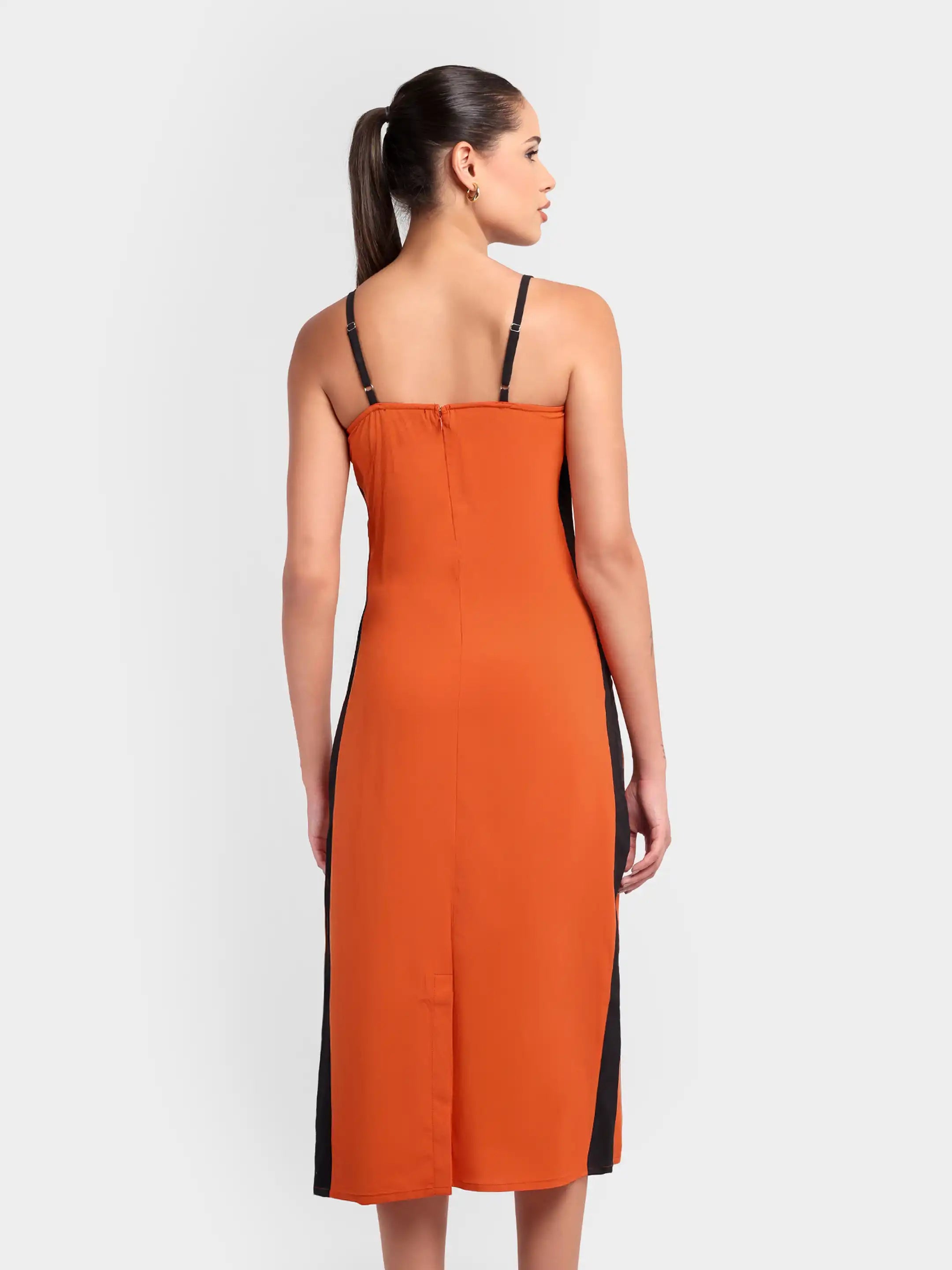 Contour Line Bodycon Dress - Orange