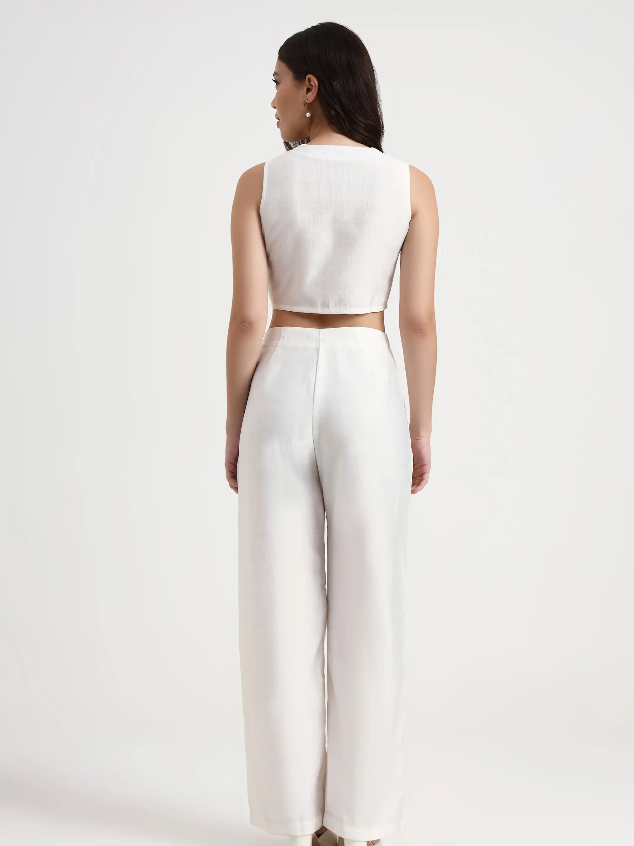 Pleated Trouser Waistcoat Co-ord - White 2.0