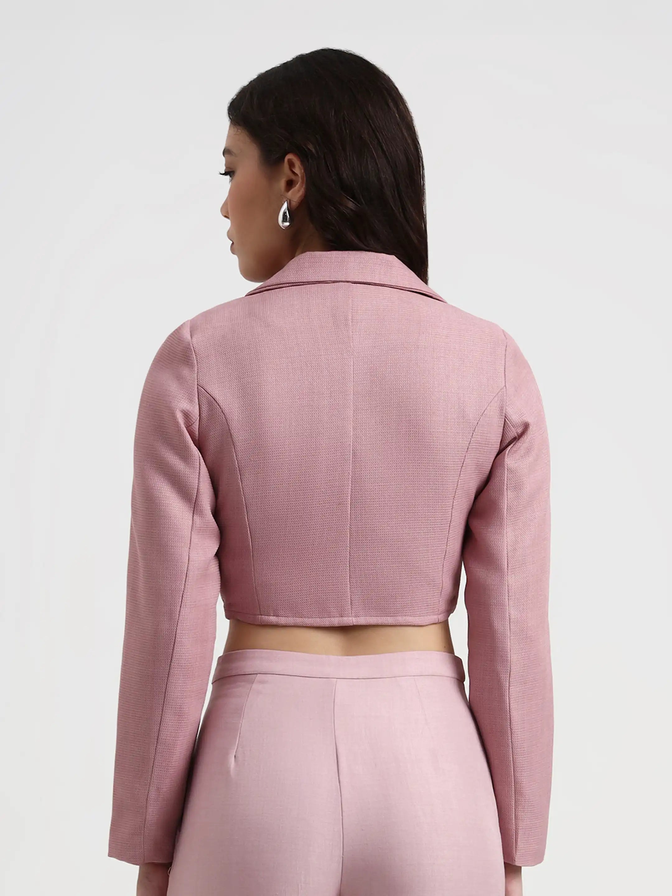 Curved Hem Crop Blazer - Blush Pink