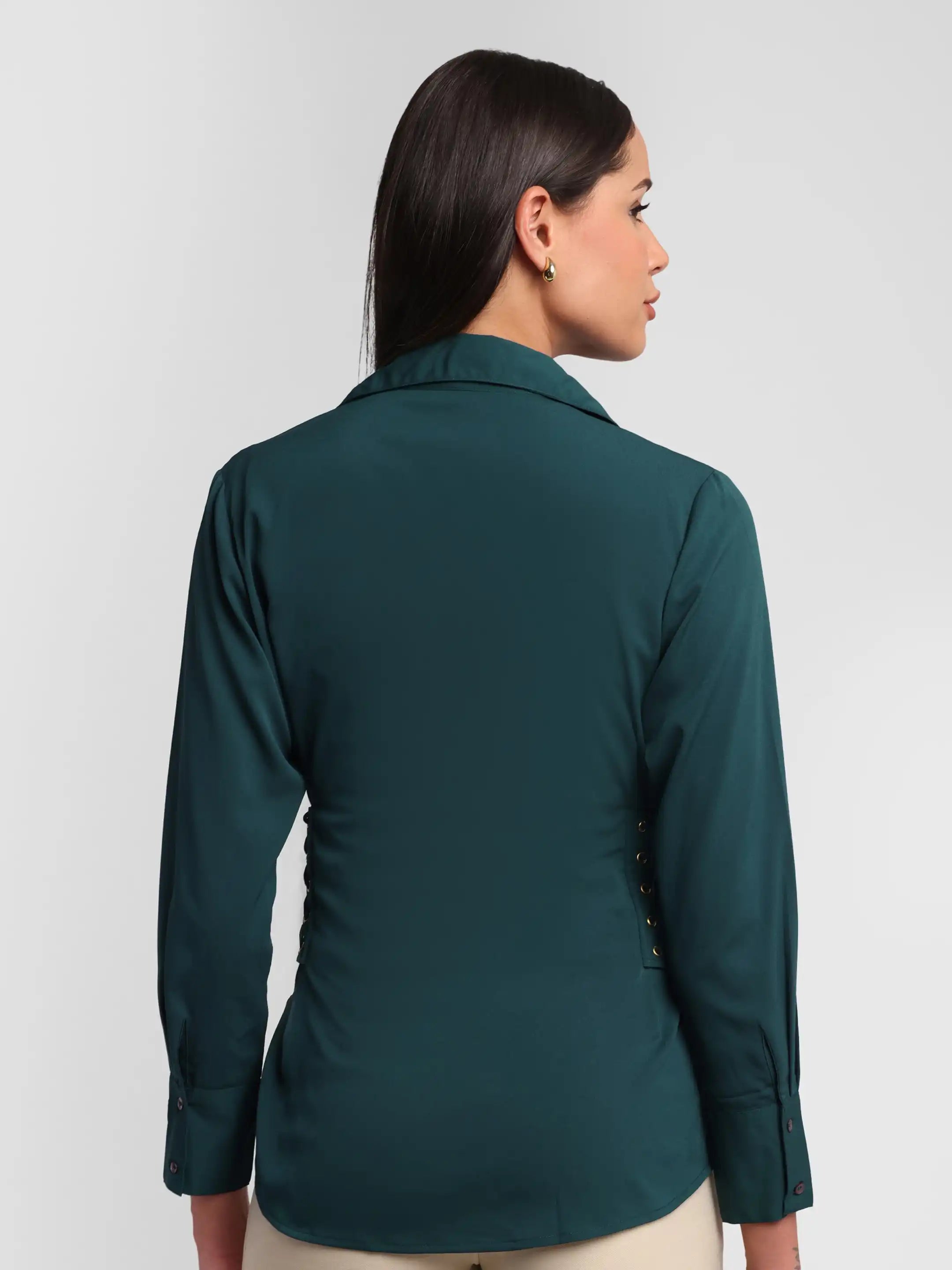 Lace-Up Cinch Shirt - Teal