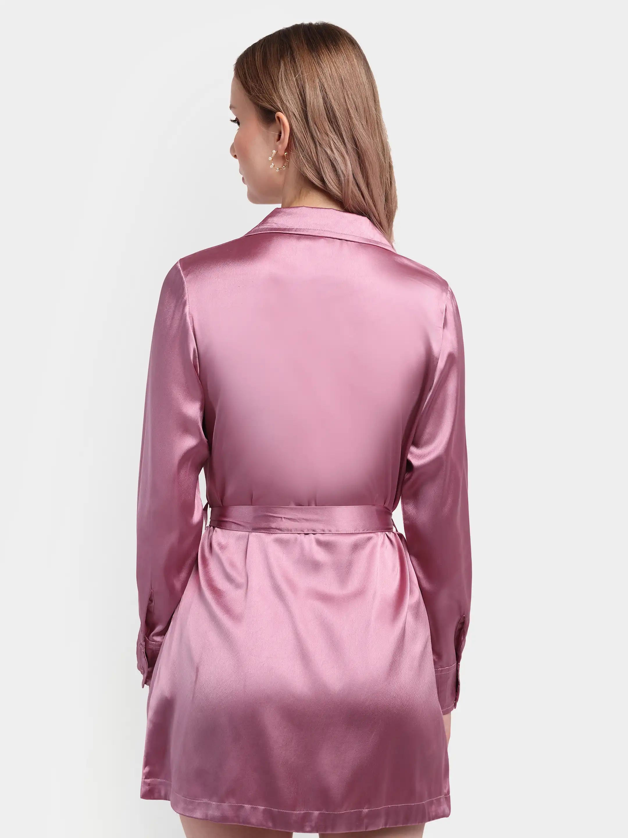 Pleat-Cuff Satin Dress - Lilac