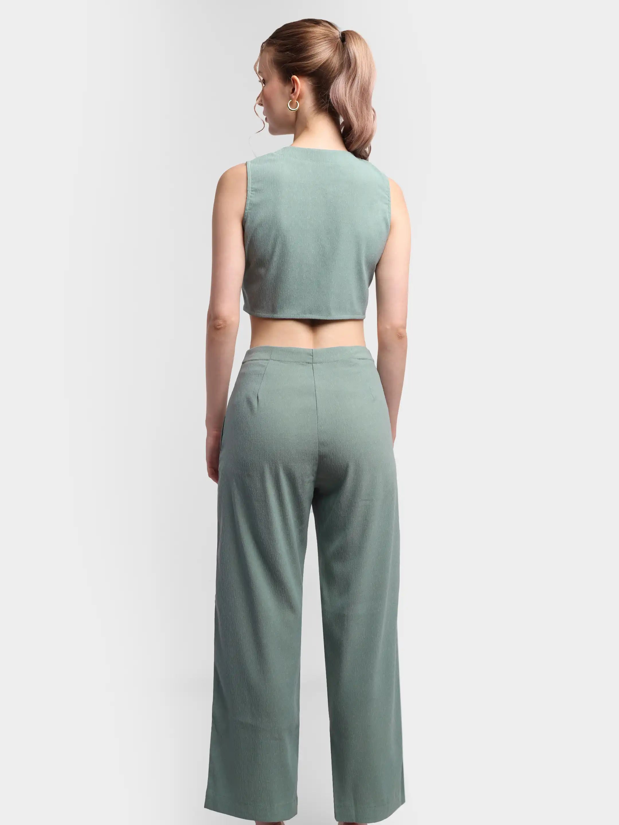 Pleated Trouser Waistcoat Co-ord - Sage Green