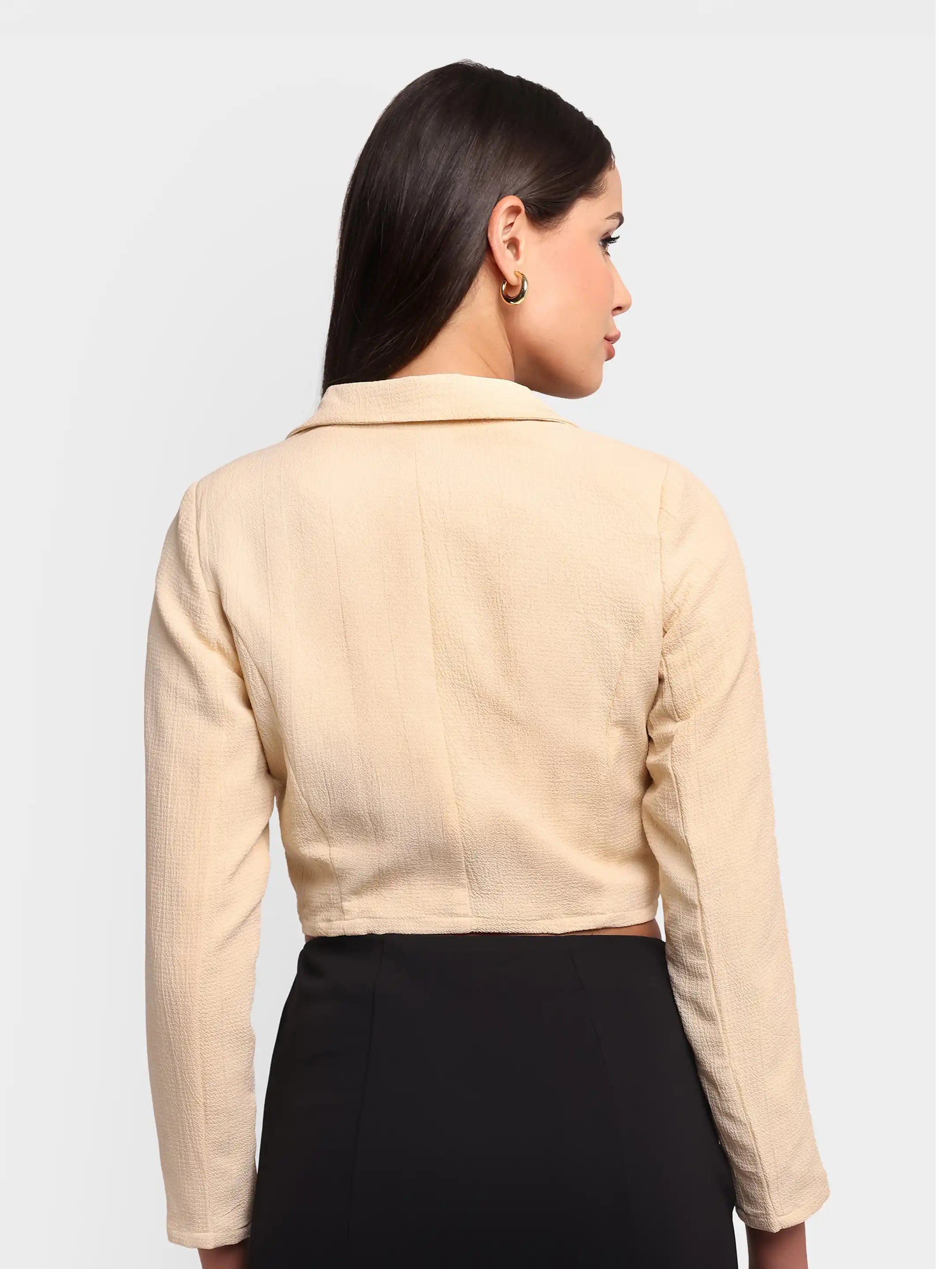 Curved Hem Crop Blazer - Butter Yellow