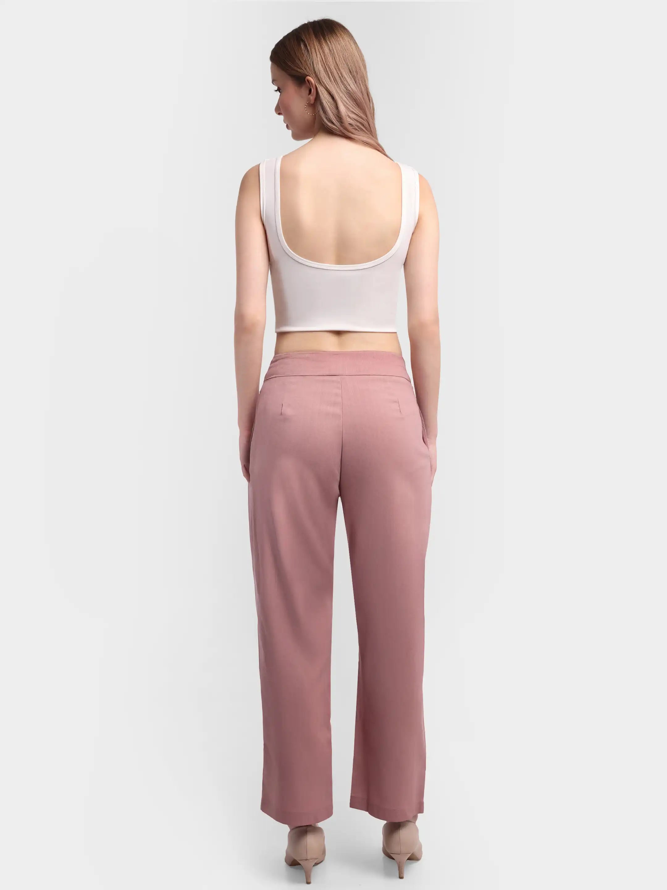 Belted Overlap Trousers - Pastel Pink