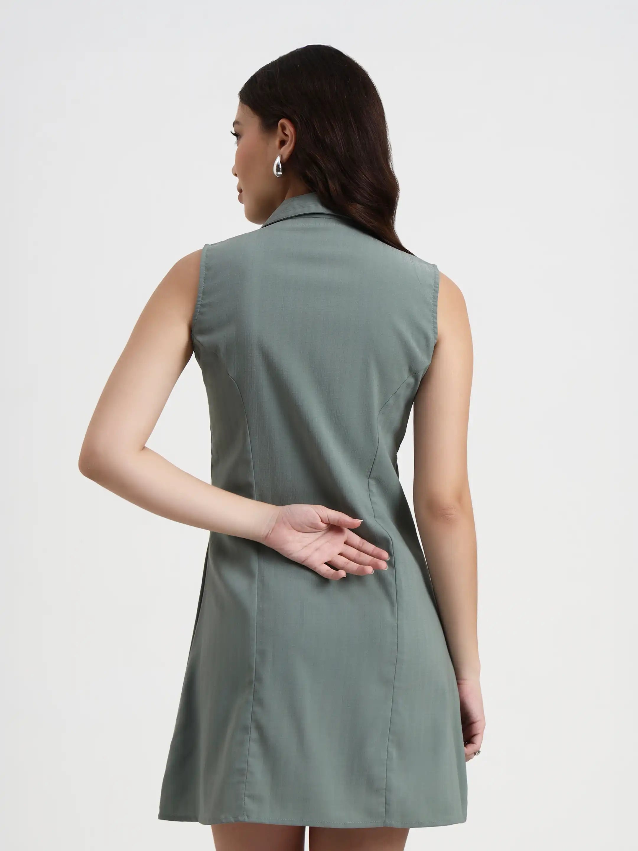 Structured Collared Dress - Sage Green