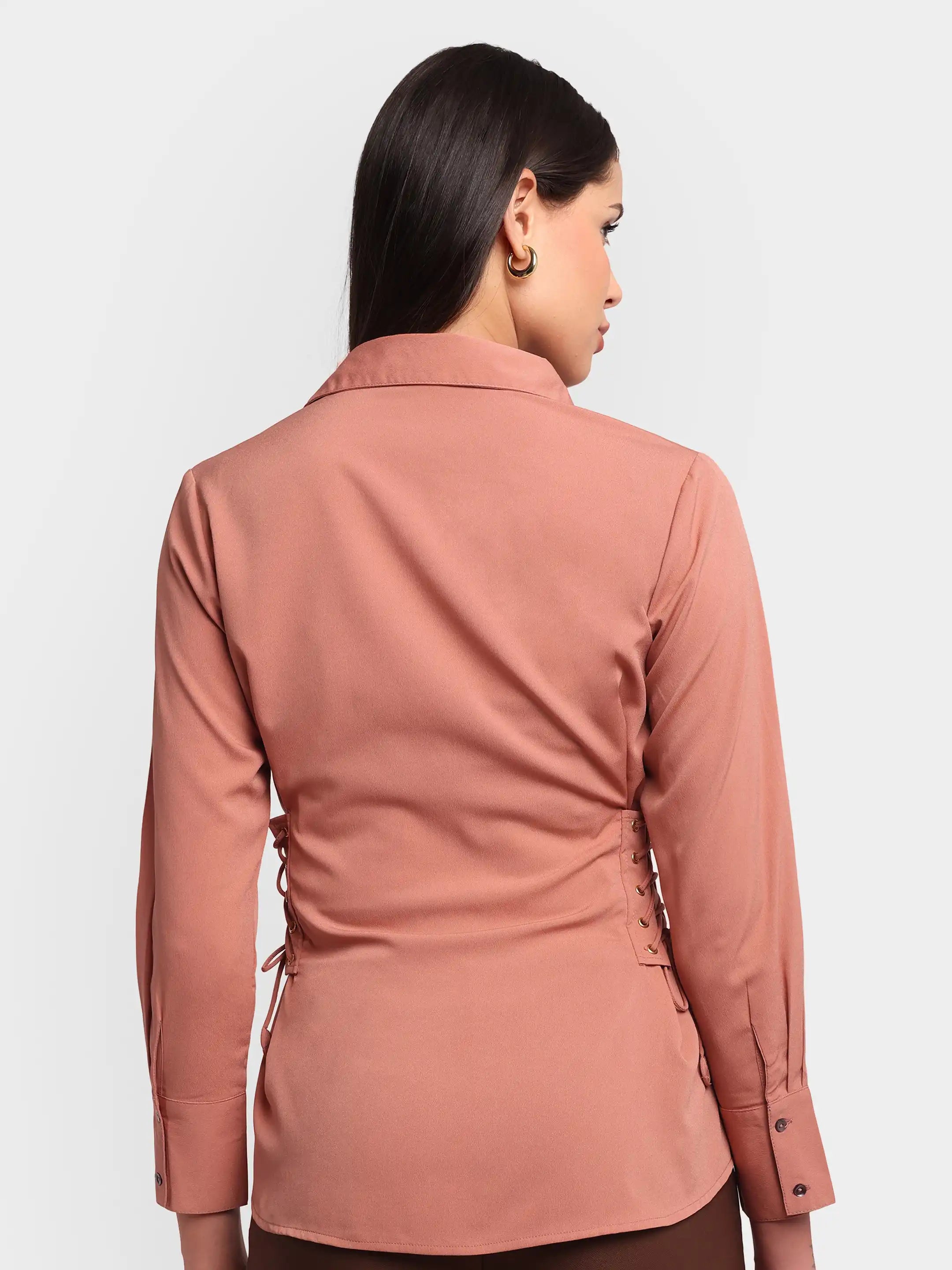Lace-Up Cinch Shirt - Peach