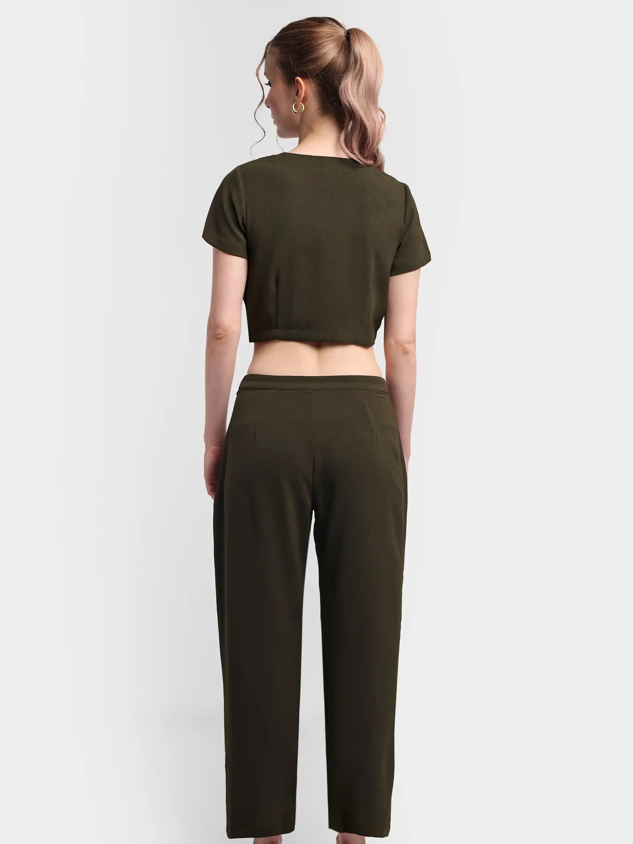 Detailed Bow Co-ord - Olive Green
