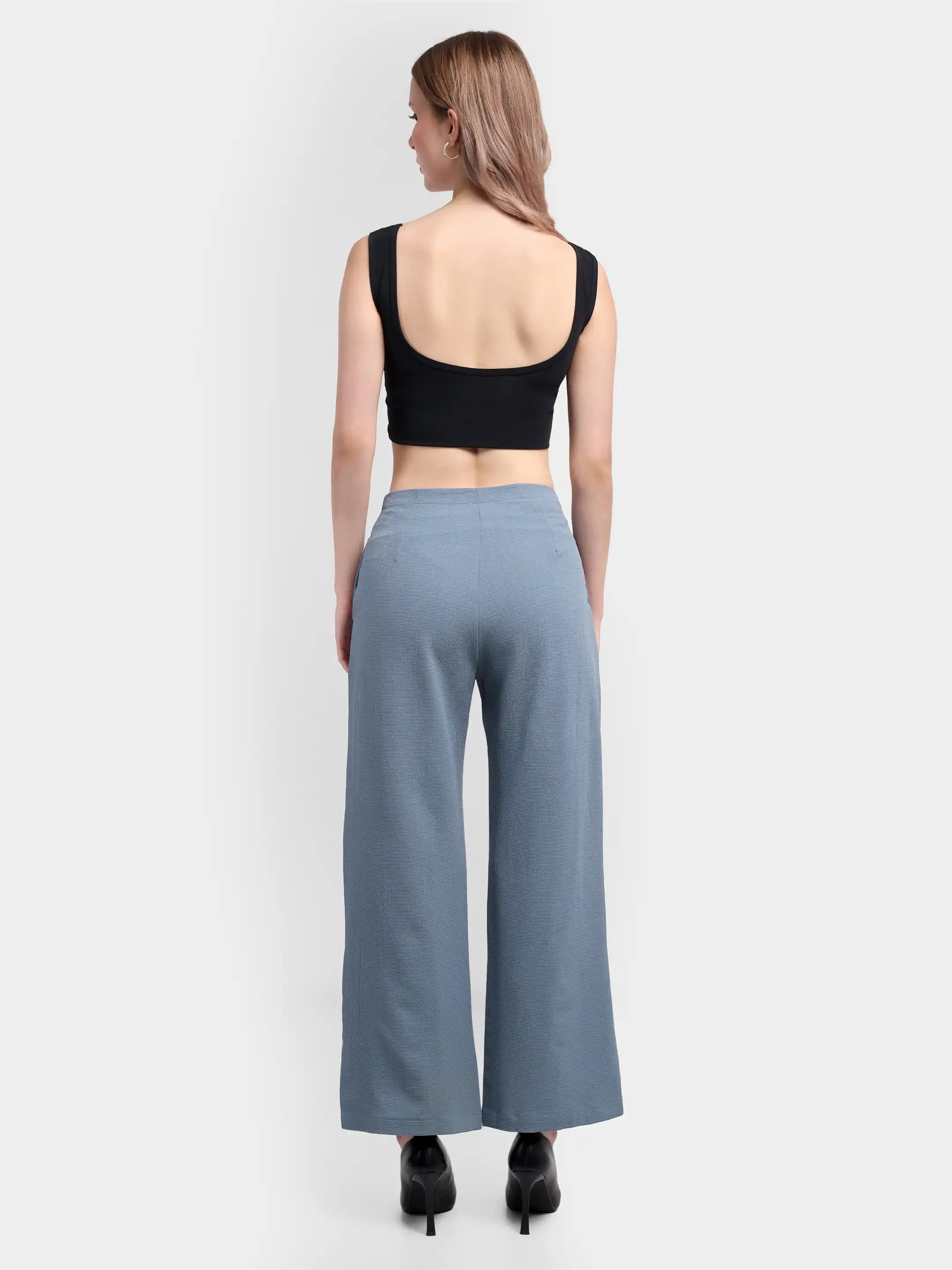 Bubble-Weave Tailored Pants - Pastel Blue