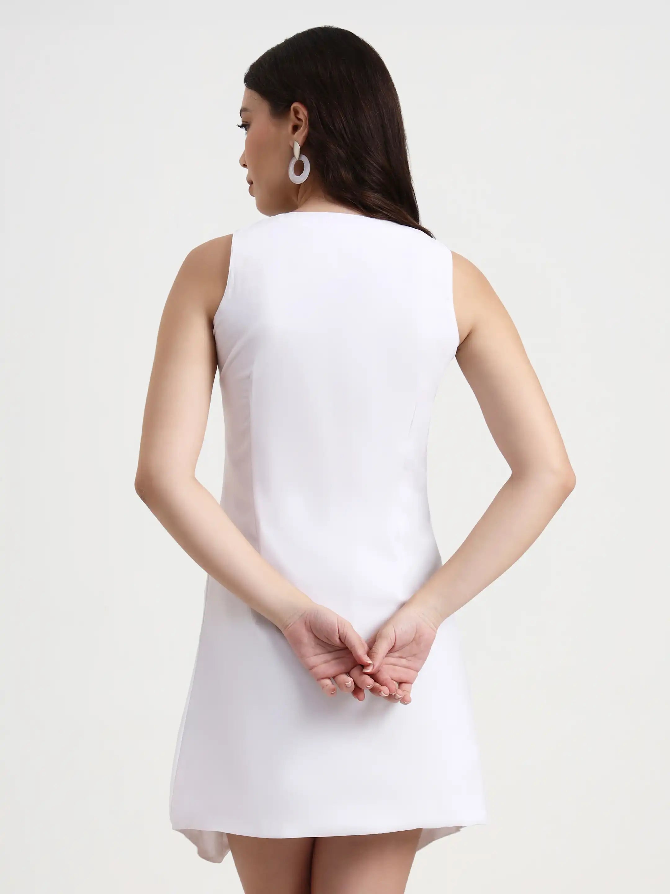 Asymmetric Button Mini Dress - White