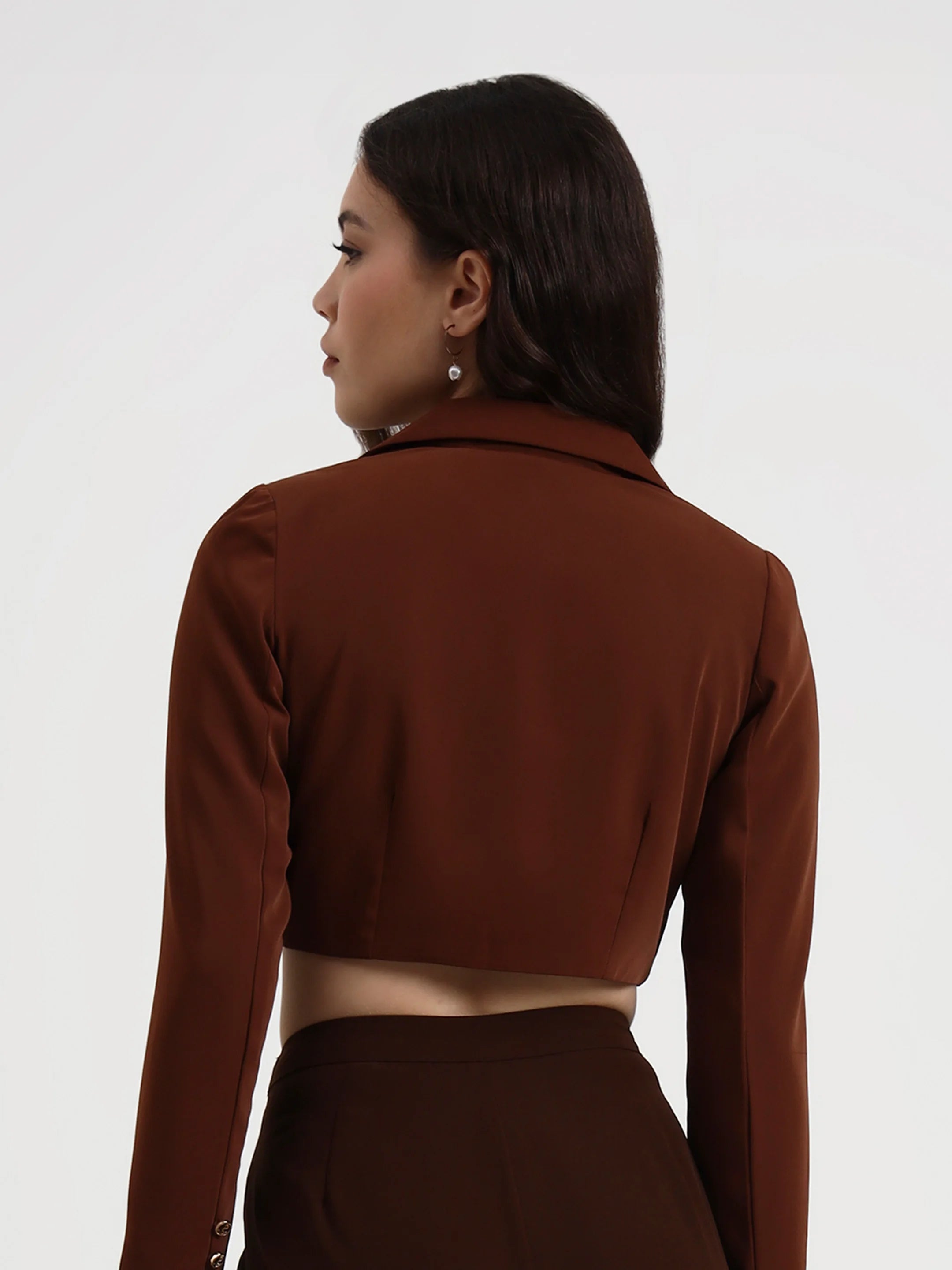 Detailed Crop Blazer - Cocoa Brown
