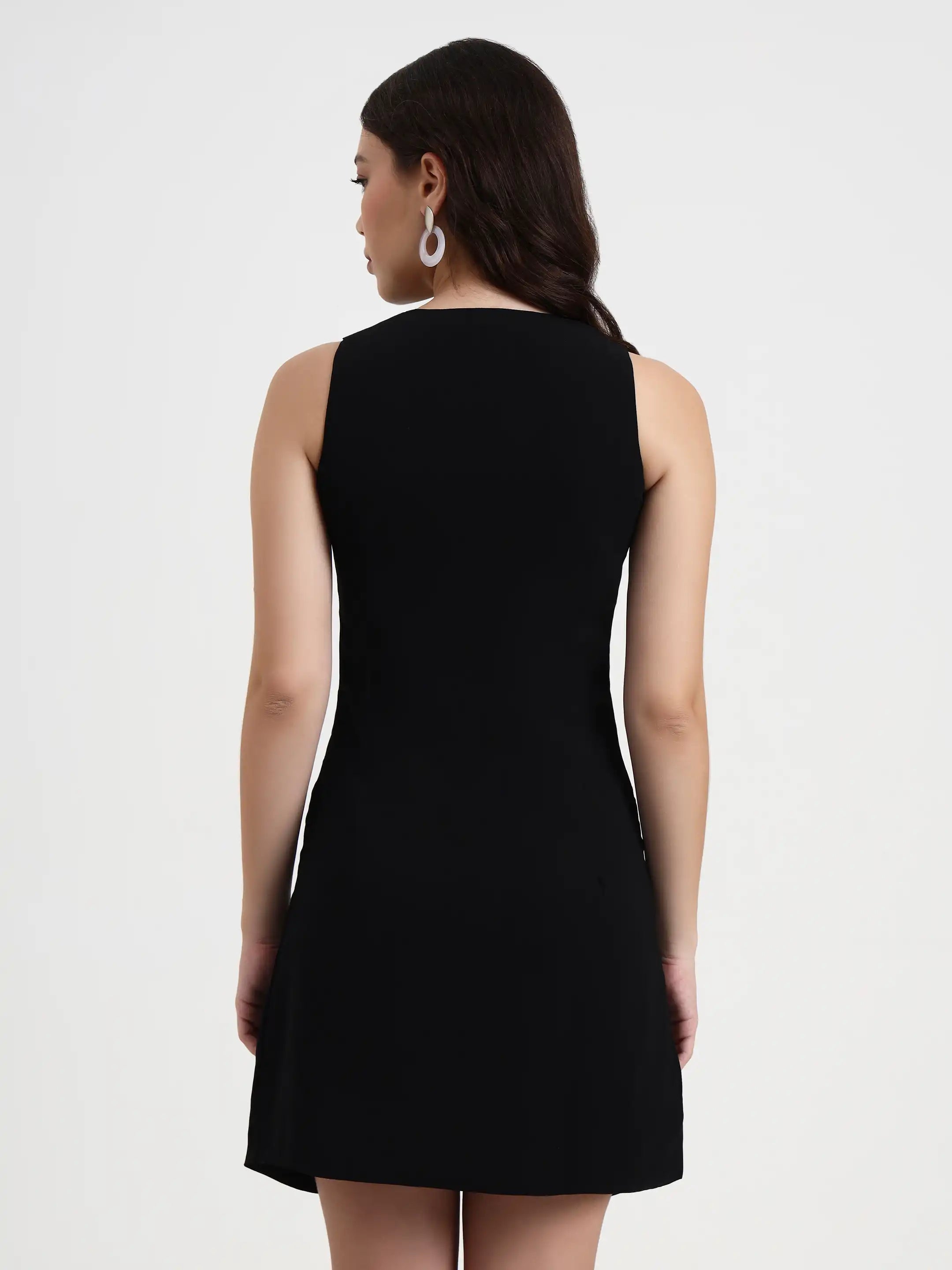 Asymmetric Button Mini Dress - Black