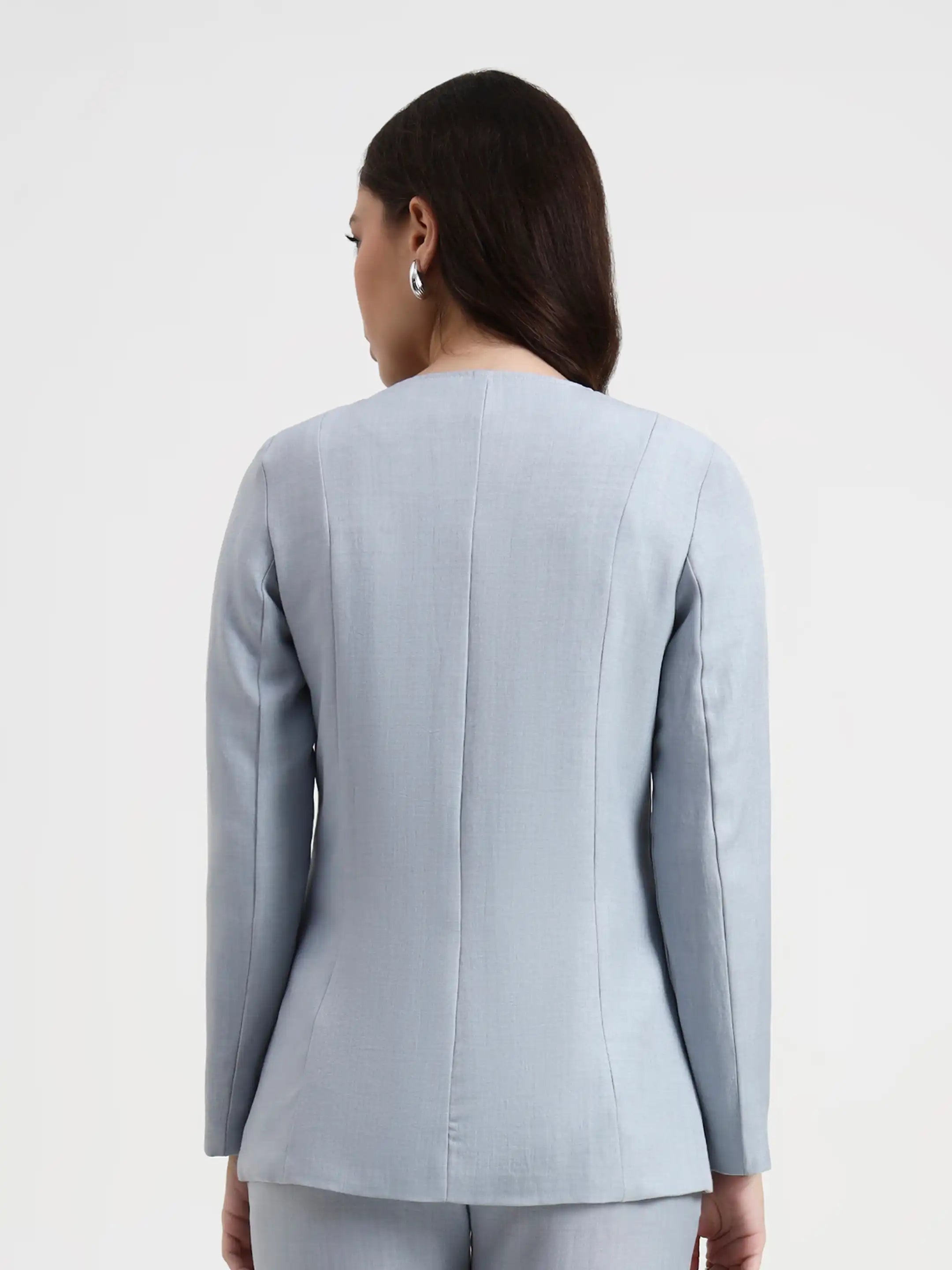Embroidered Structured Blazer - Cloud Blue
