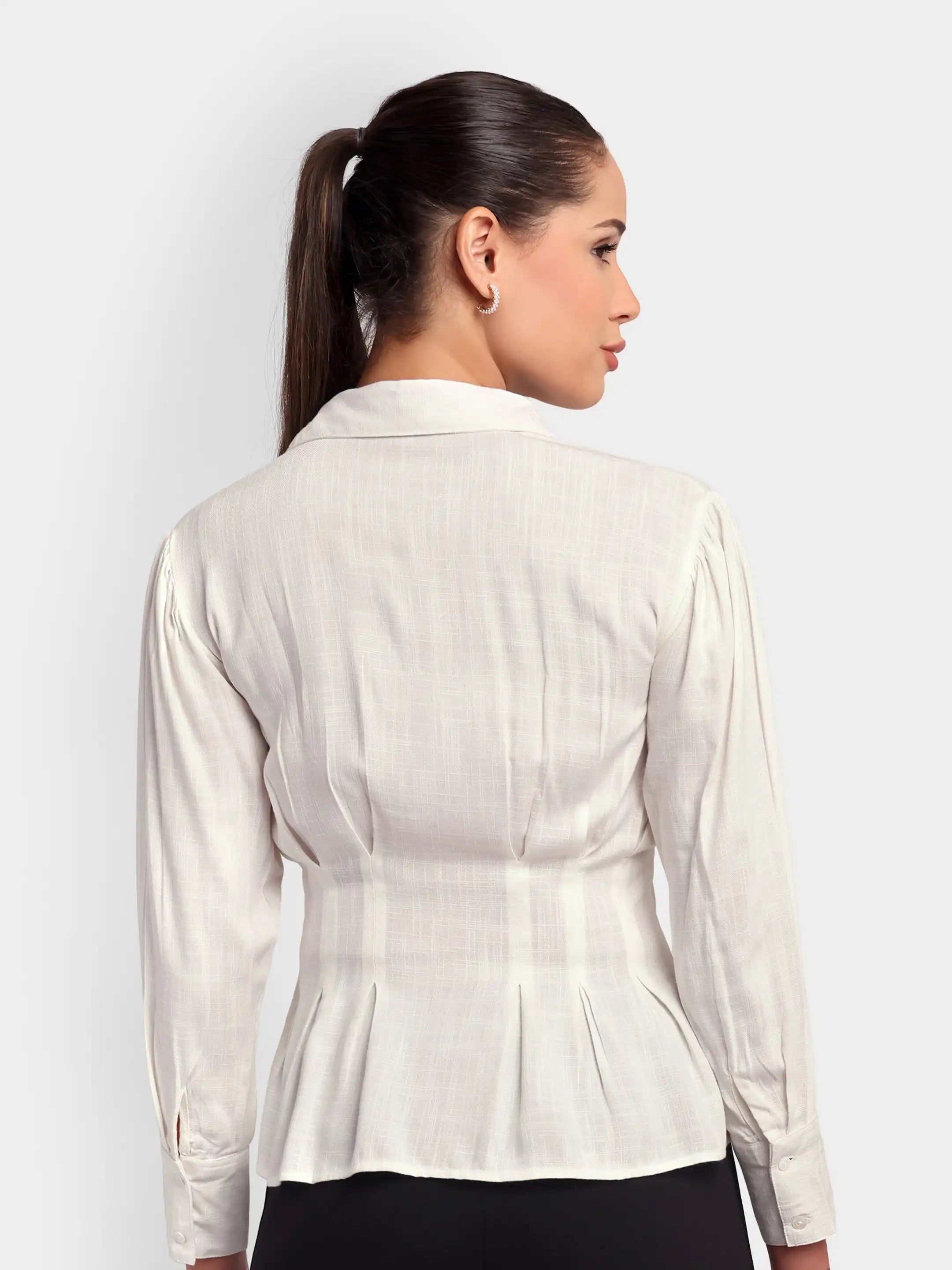 Darted Puff Linen Shirt - White