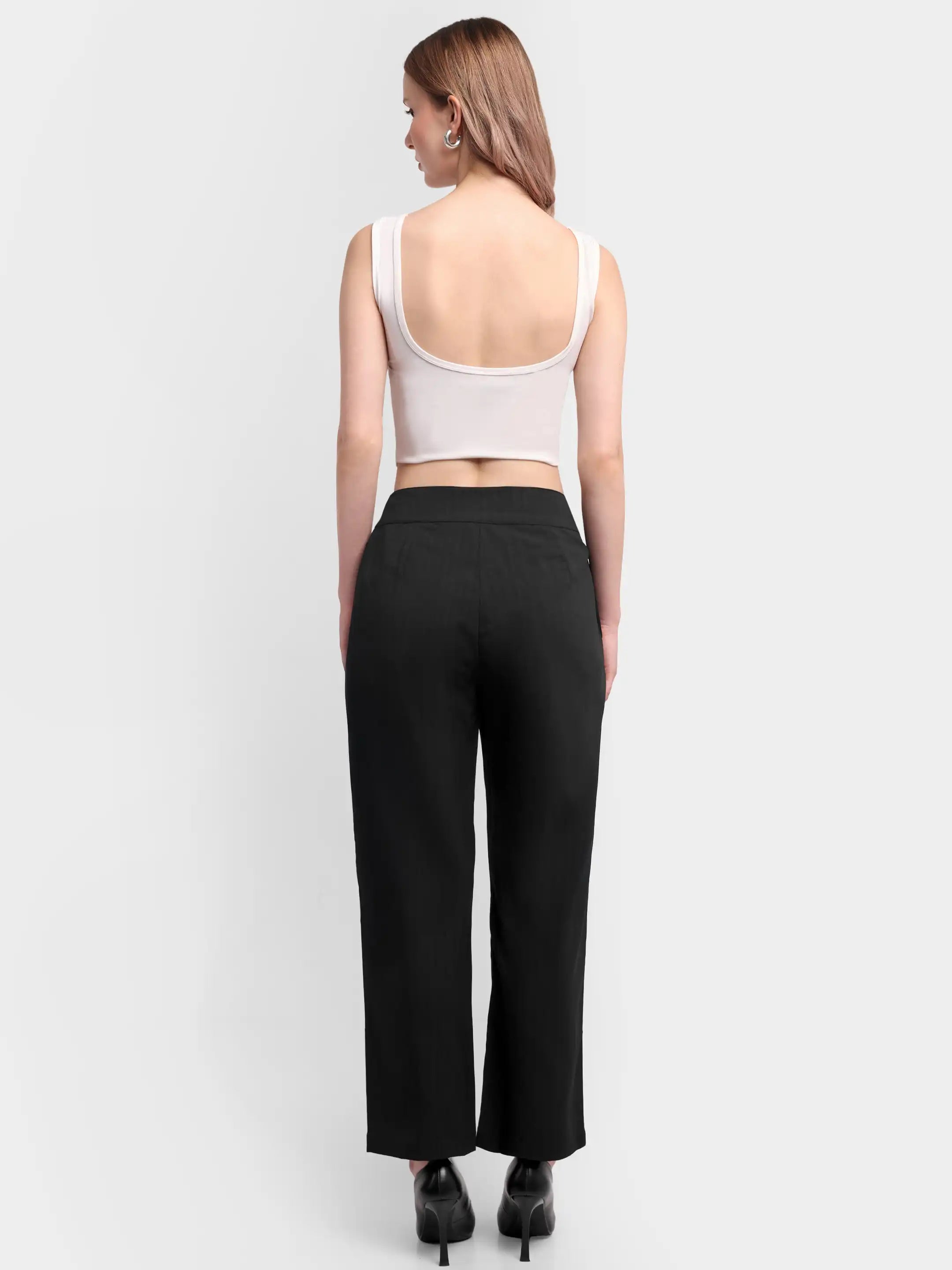 Belted Overlap Trousers - Black
