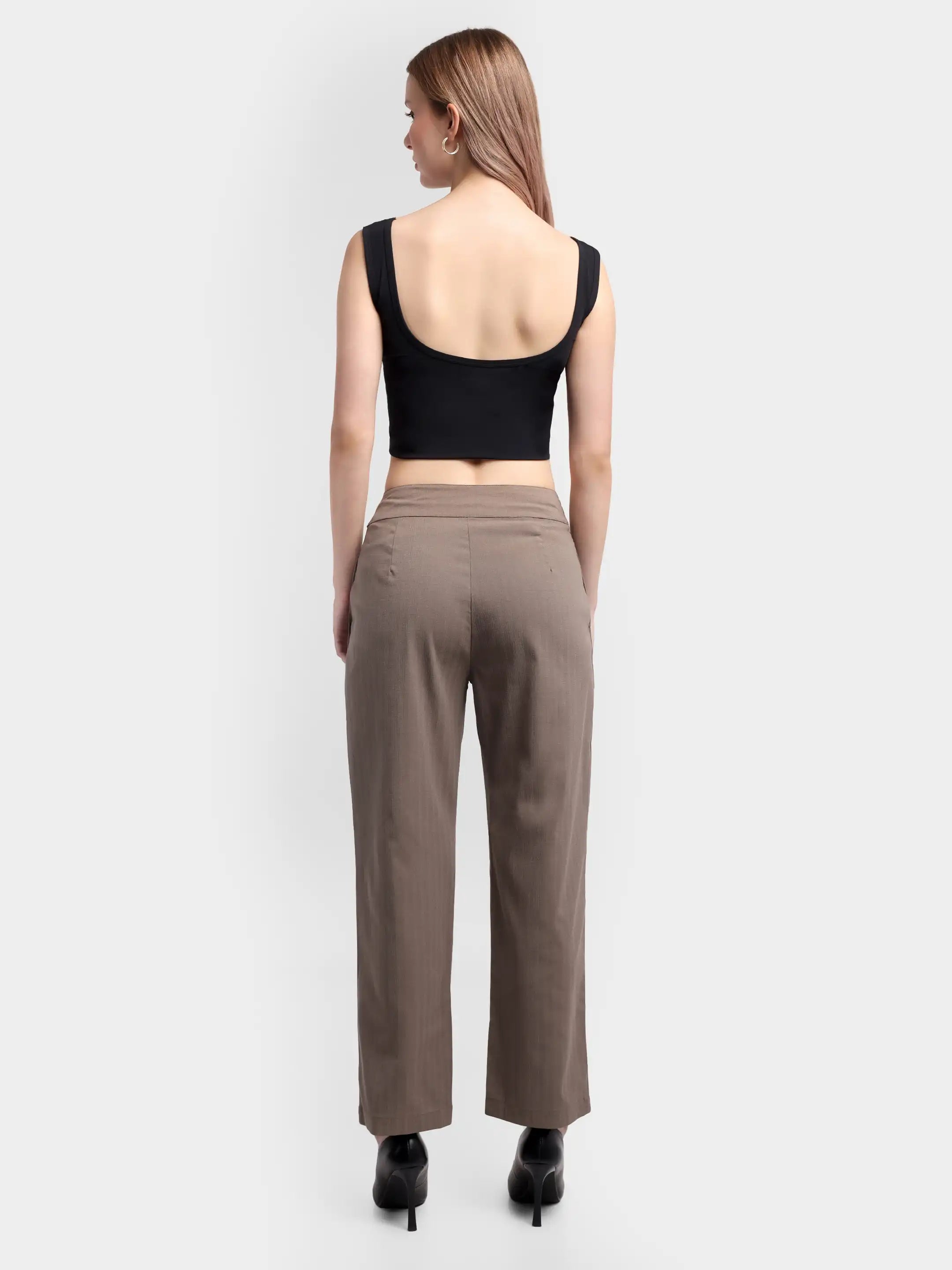 Belted Overlap Trousers - Pastel Brown