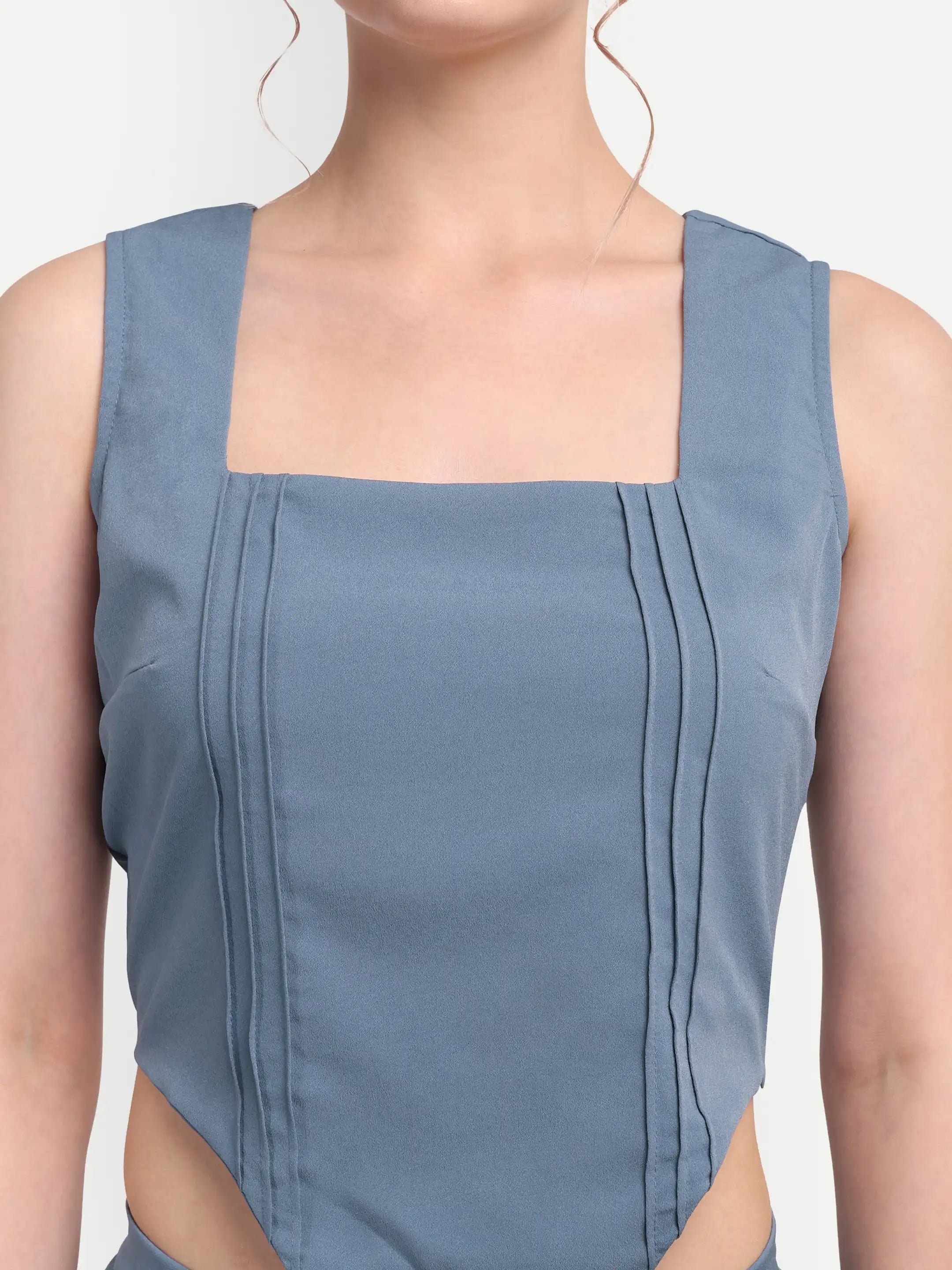 Pleated Corset-Hem Set - Pastel Blue