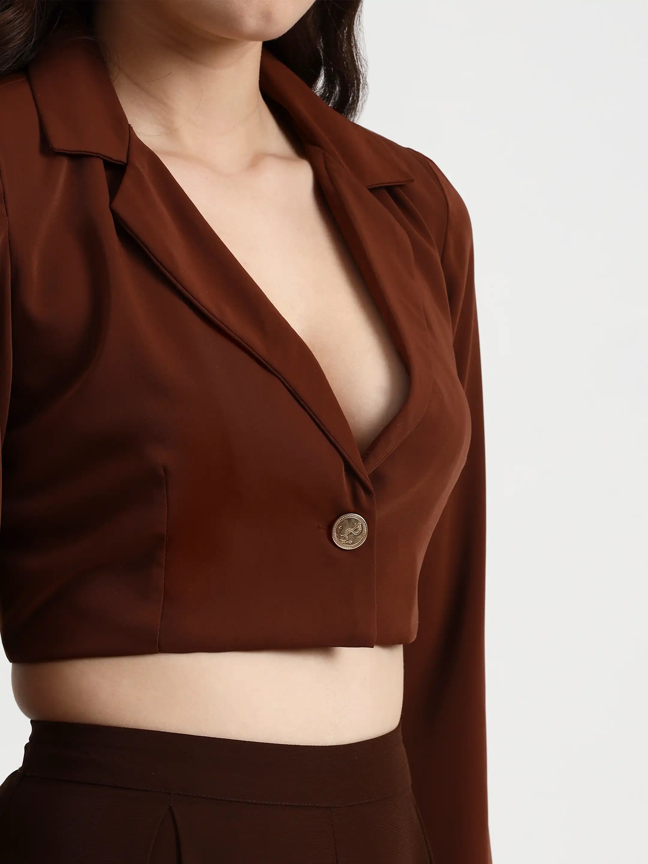 Detailed Crop Co-ord - Brown