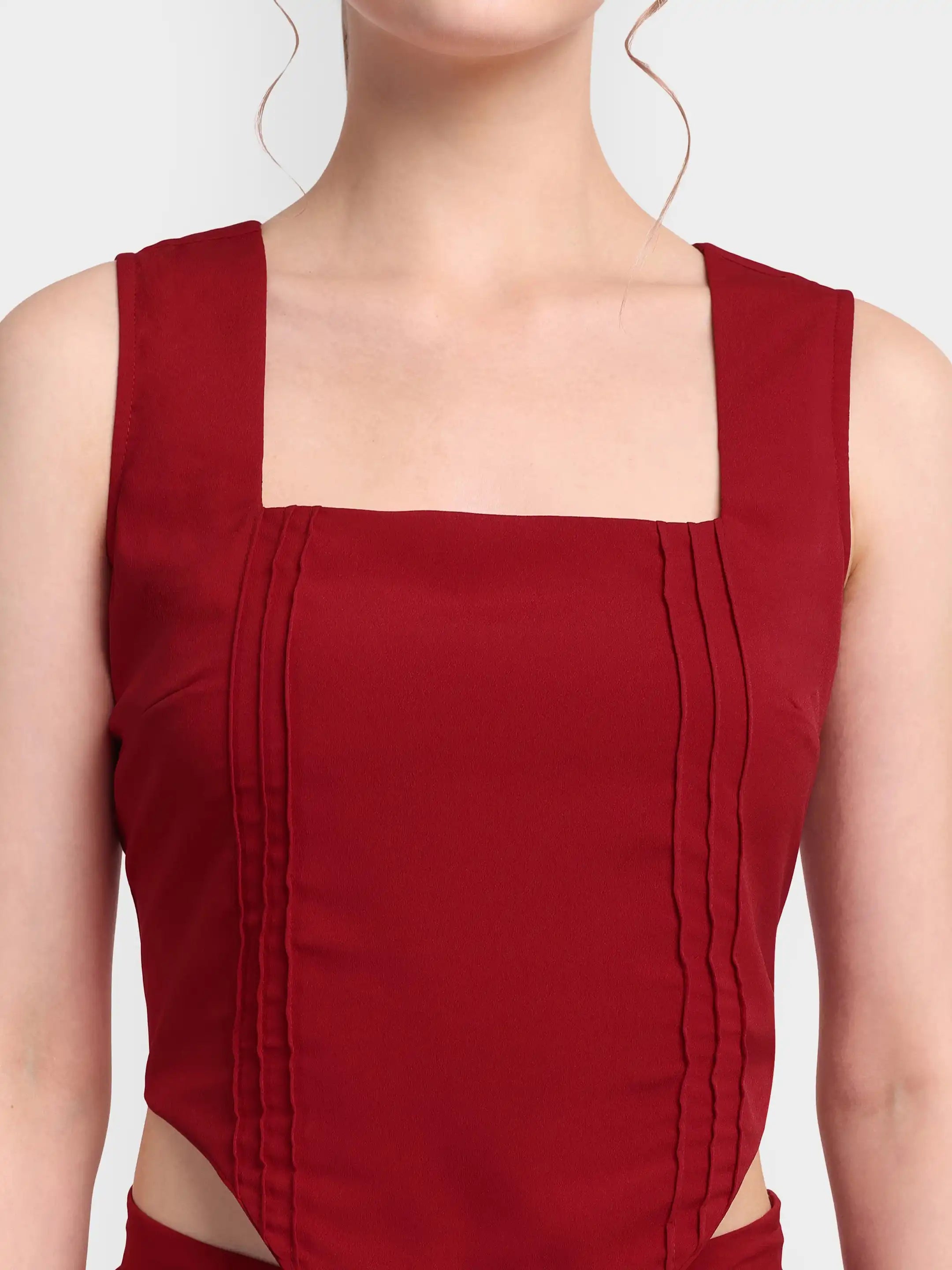Pleated Corset-Hem Set - Red